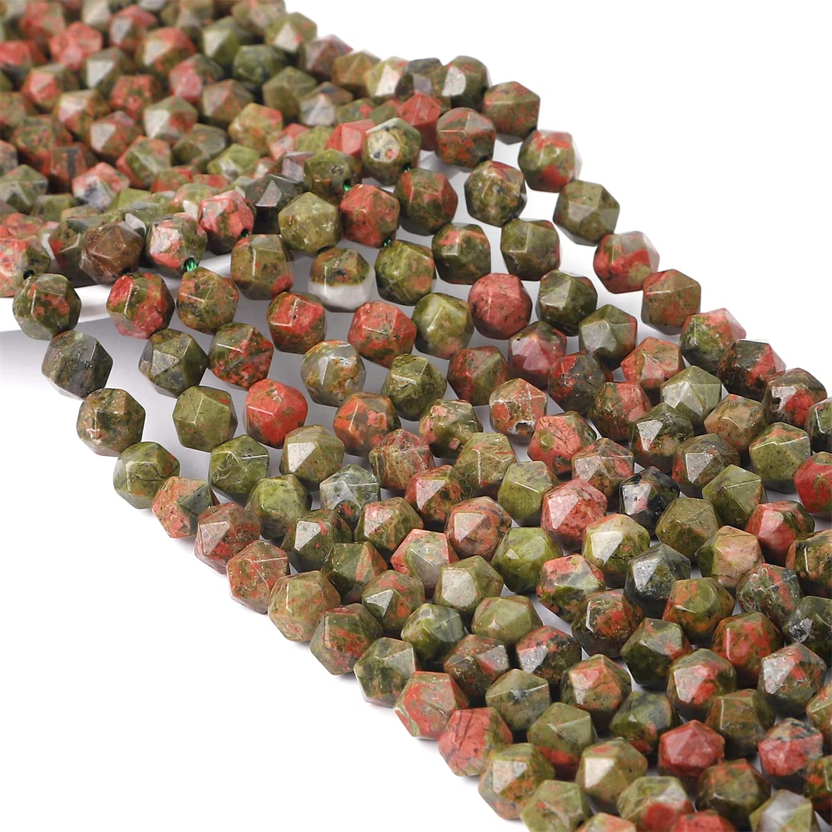 BEADIA Faceted Natural Unakite Stone Round Beads 6mm 36cm/Strand for Jewelry Making