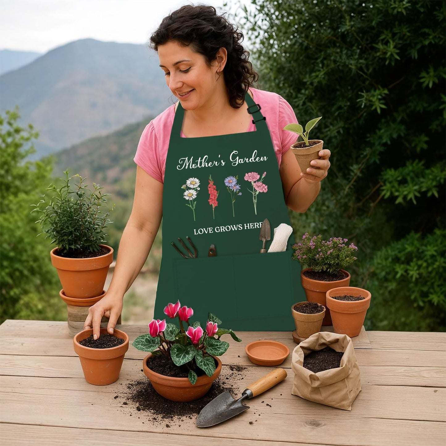 Saukore Garden Aprons for Mom Wife, Gardening Gifts for Gardeners, Waterproof Kitchen Apron for Cooking Baking, Birthday Mothers Day Apron Gifts for Mom from Daughter Son