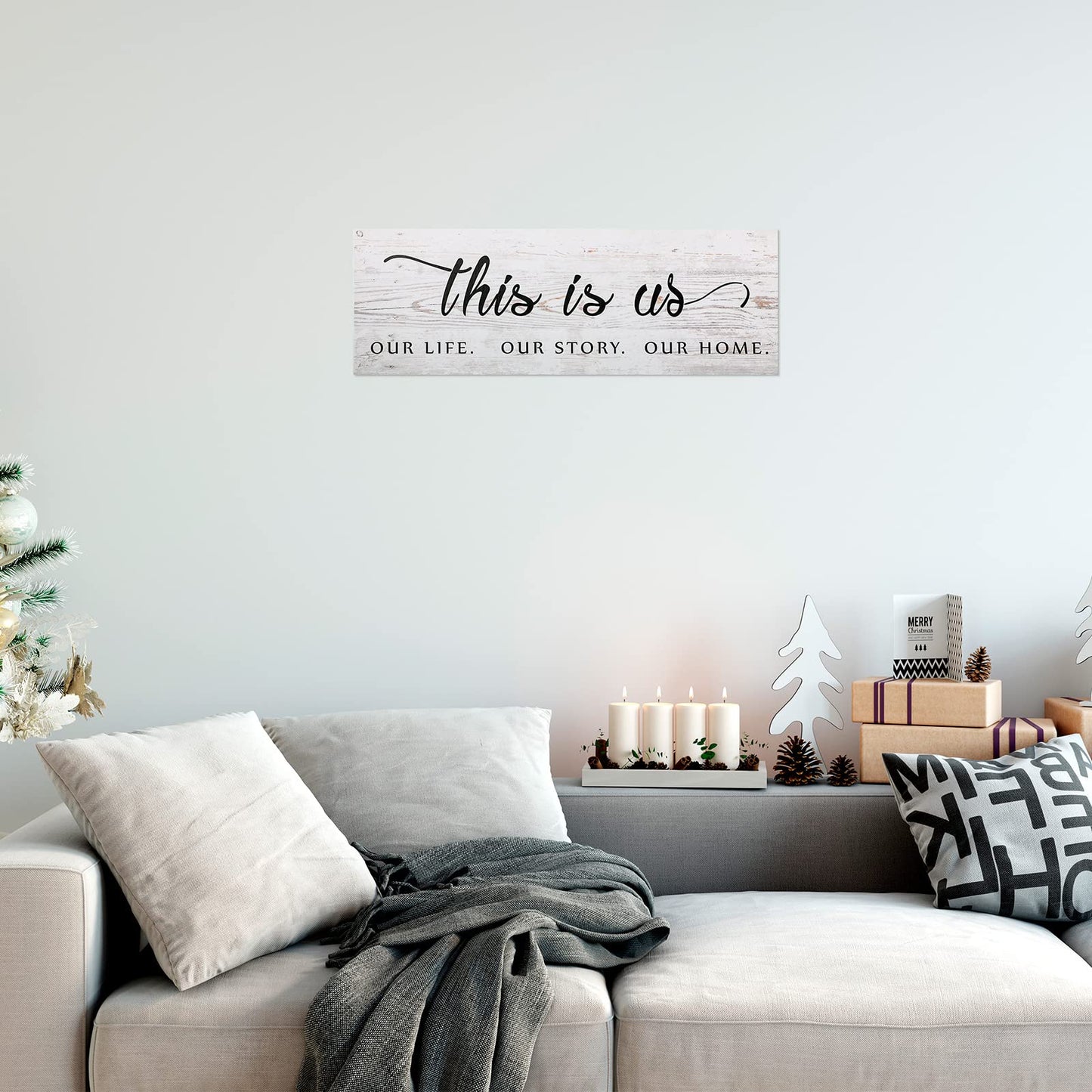 Jetec This Is Us Wall Sign Wooden Family Wall Plaques Inspiration Sign Farmhouse Entryway Rustic Plaques Art with Quotes for Living Room Bedroom Christmas Decorations(Antique White)