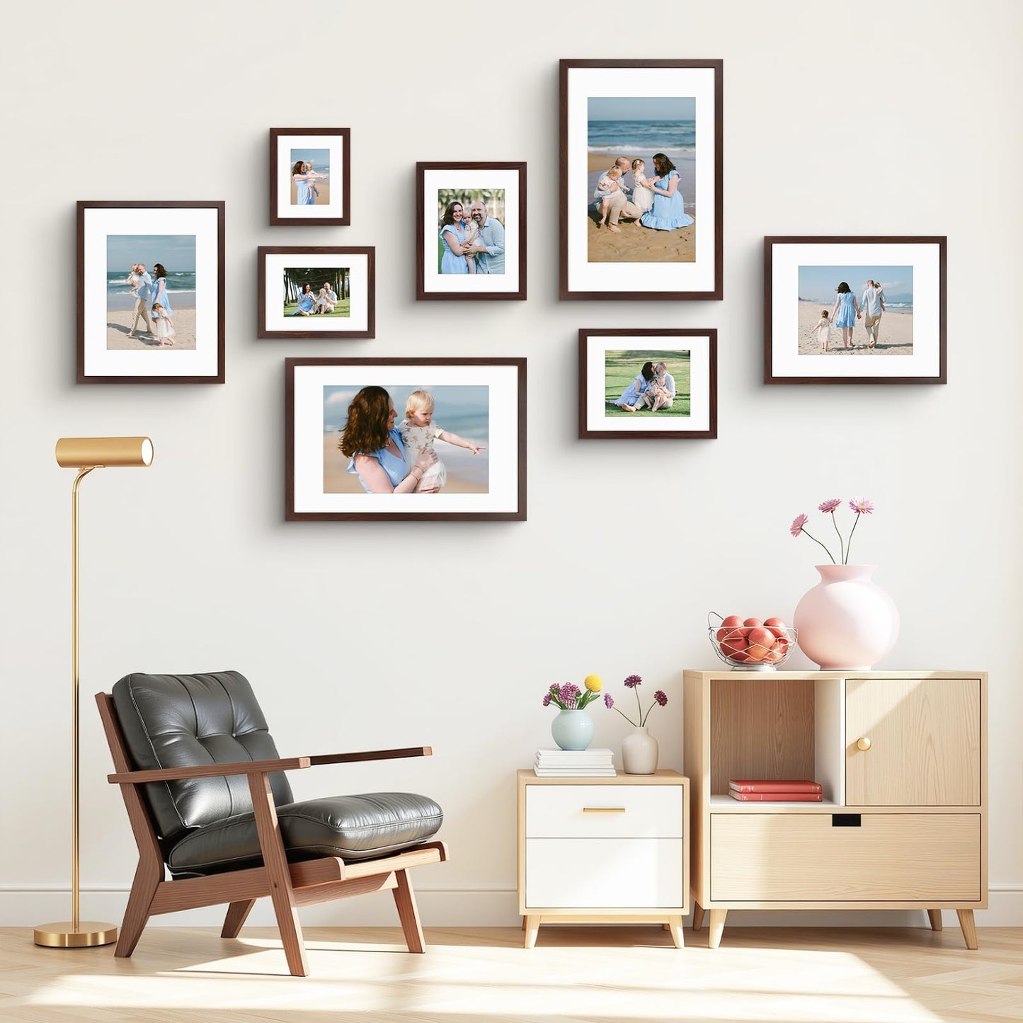 Golden State Art, 8x10 Picture Frame with Mat for 5x7 Photo - High Definition Glass Wall Mounting or Tabletop Display (Brown, 1 Pack)