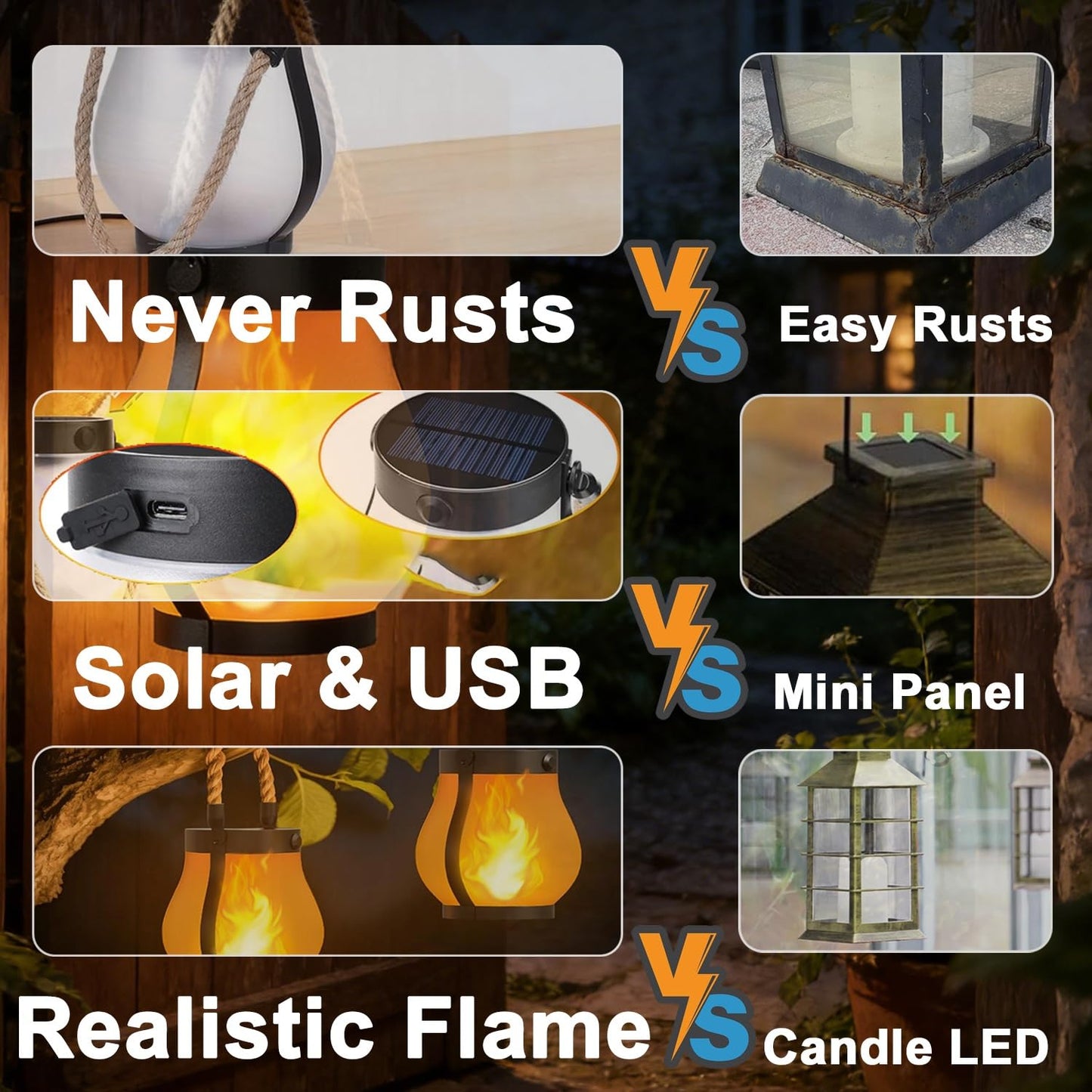 Yomistar Solar Lanterns Outdoor Waterproof 2 Pack Hanging Solar Lantern with Flickering Flame, Solar Flame Lantern with USB Charging, Decorative Lanterns Lights for Yard Porch Camping Patio