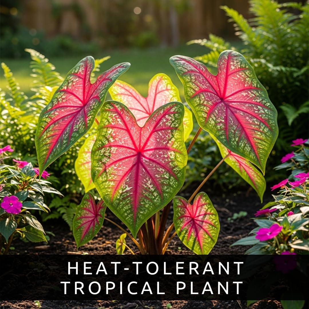 Pink Princess Caladium Bulbs for Planting – Vibrant Pink & Green Spotted Leaves, Easy-Grow Shade Plant, Tropical Color for Garden Beds, Borders & Containers (6 Bulbs)