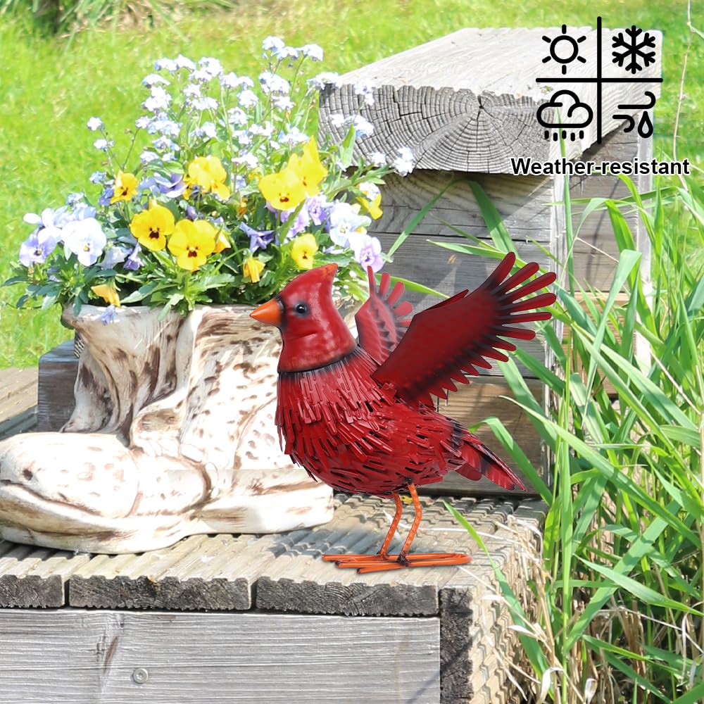 hogardeck Cardinal Garden Decor Outdoor Statues, Large Metal Red Bird Standing Yard Art, Lawn Sculptures Ornaments for Outside Patio Backyard, Holiday Sympathy Gifts for Grandma Mom