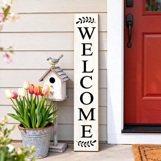 Farmhouse Wooden Welcome Sign Stand for Front Door, 47" Large Welcome Sign for Front Porch, Rustic Vertical Tall Porch Leaner Decor for Outdoor Patio Garden