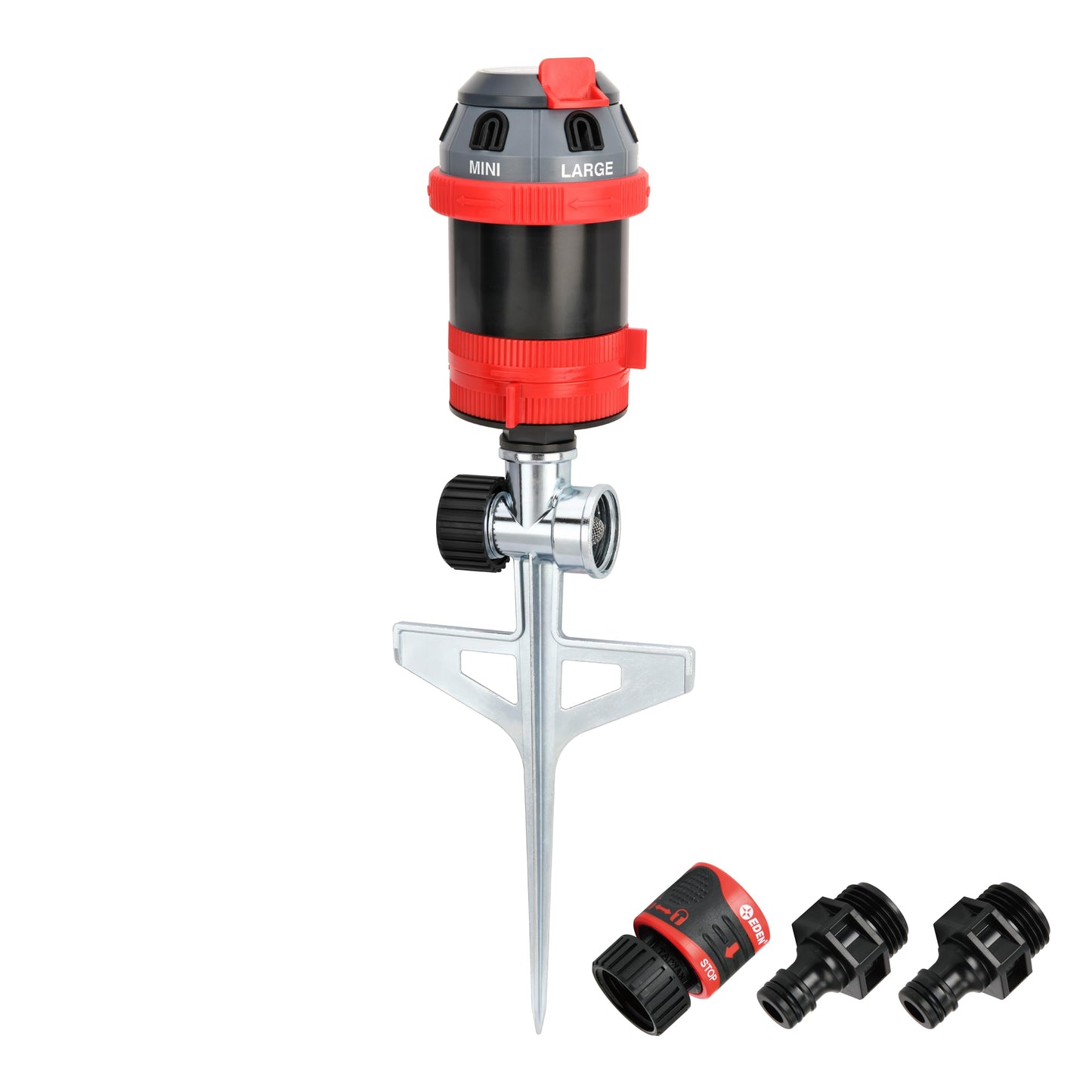 Eden 94144 6-Pattern Rotary Gear Drive Sprinkler with Step Spike Gear Drive, Heavy Duty, Gardening Watering System, Garden&Lawns, Multi Pattern, Coverage up to 5278sq.ft