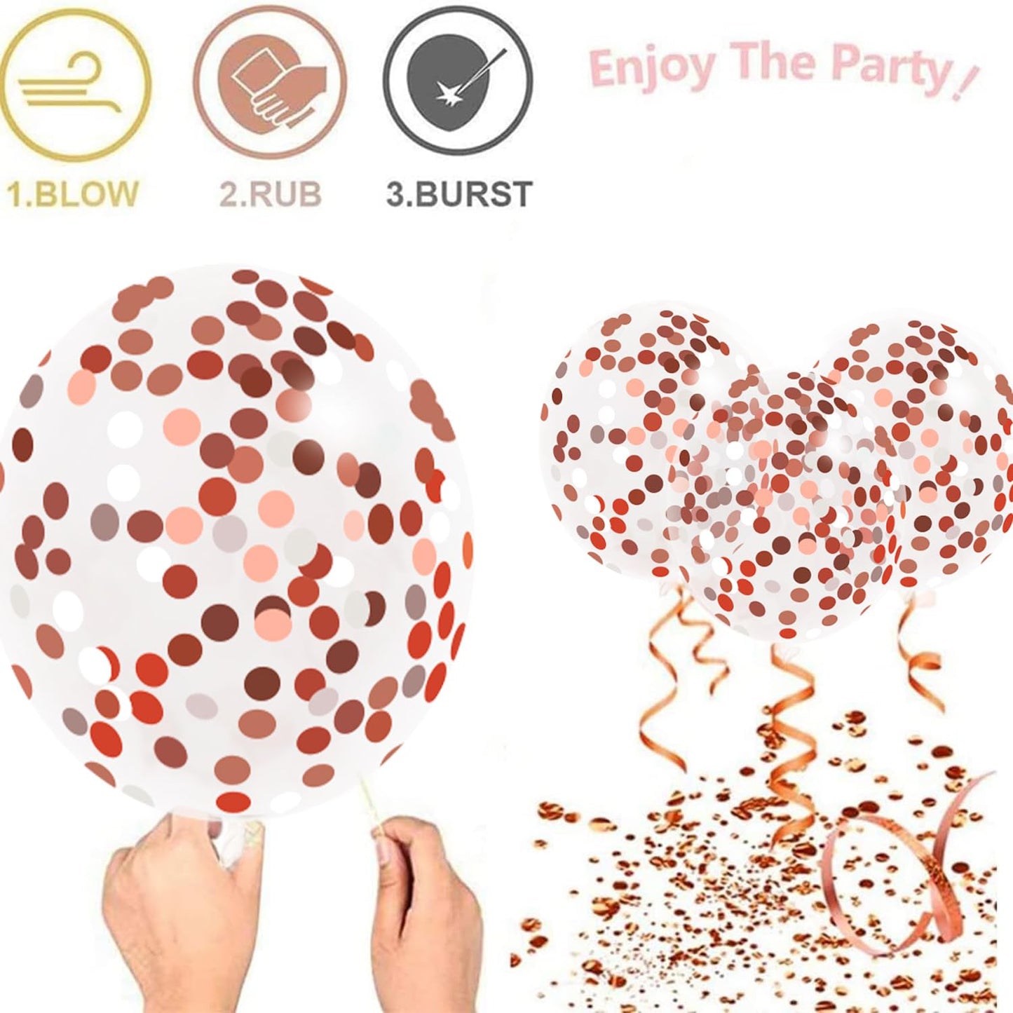 Zesliwy 50pcs Party Balloons Rose Gold Balloons, Rose Gold Metallic White Balloons with Confetti Balloons for Birthday Party Wedding Graduation Anniversary Bridal Shower Decorations