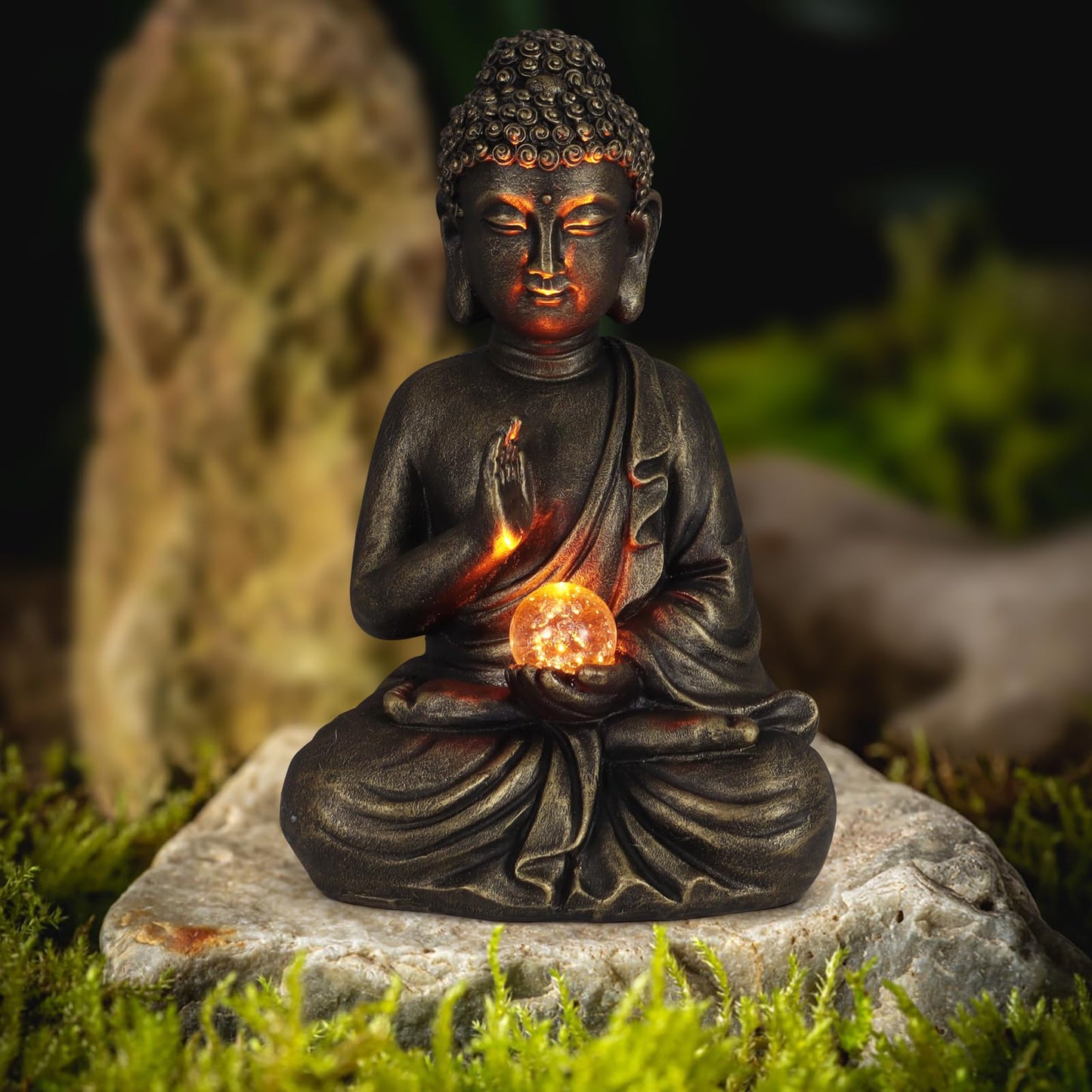 nawaza Buddha Statue Garden 9″ Solar Resin for Home Decor Yard Garden Patio Lawn Ornaments, Prayer Spiritual Living Figurine, Decor Outdoor Buddha Figurine Premium Bronze