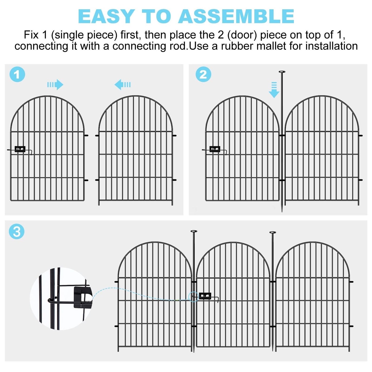 Okaygardn Tall Garden Fence with Gate, 32 in(H) x35 Ft(L) Garden Fencing Animal Barrier, 16 Panels Dog Digging Fences Barrier, Black Rustproof Flower Fence Border, Flower Bed Fencing for Outdoor Yard