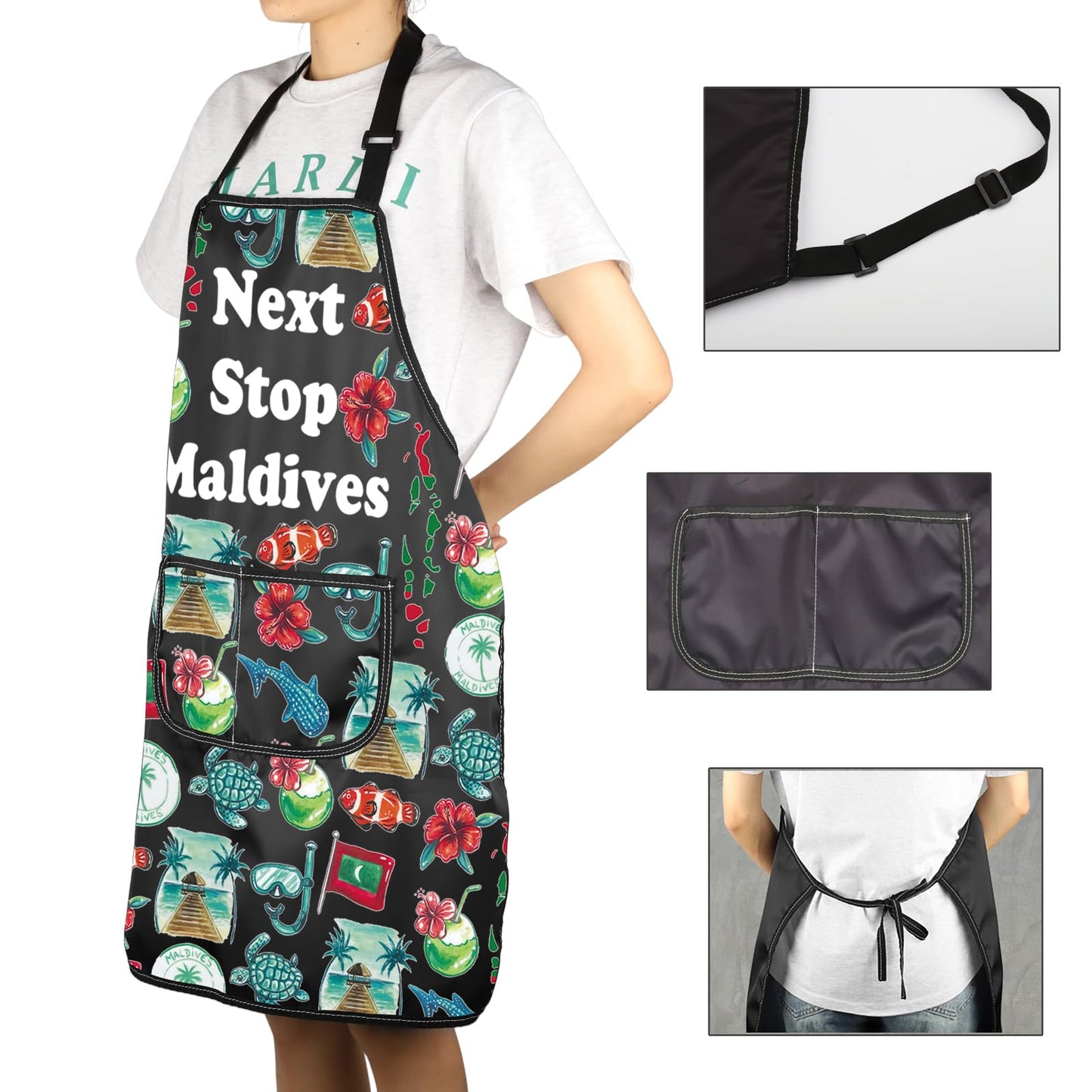 JXGZSO Maldives Symbols Souvenir Gift Maldives Vacation Kitchen Cooking Apron With Pocket