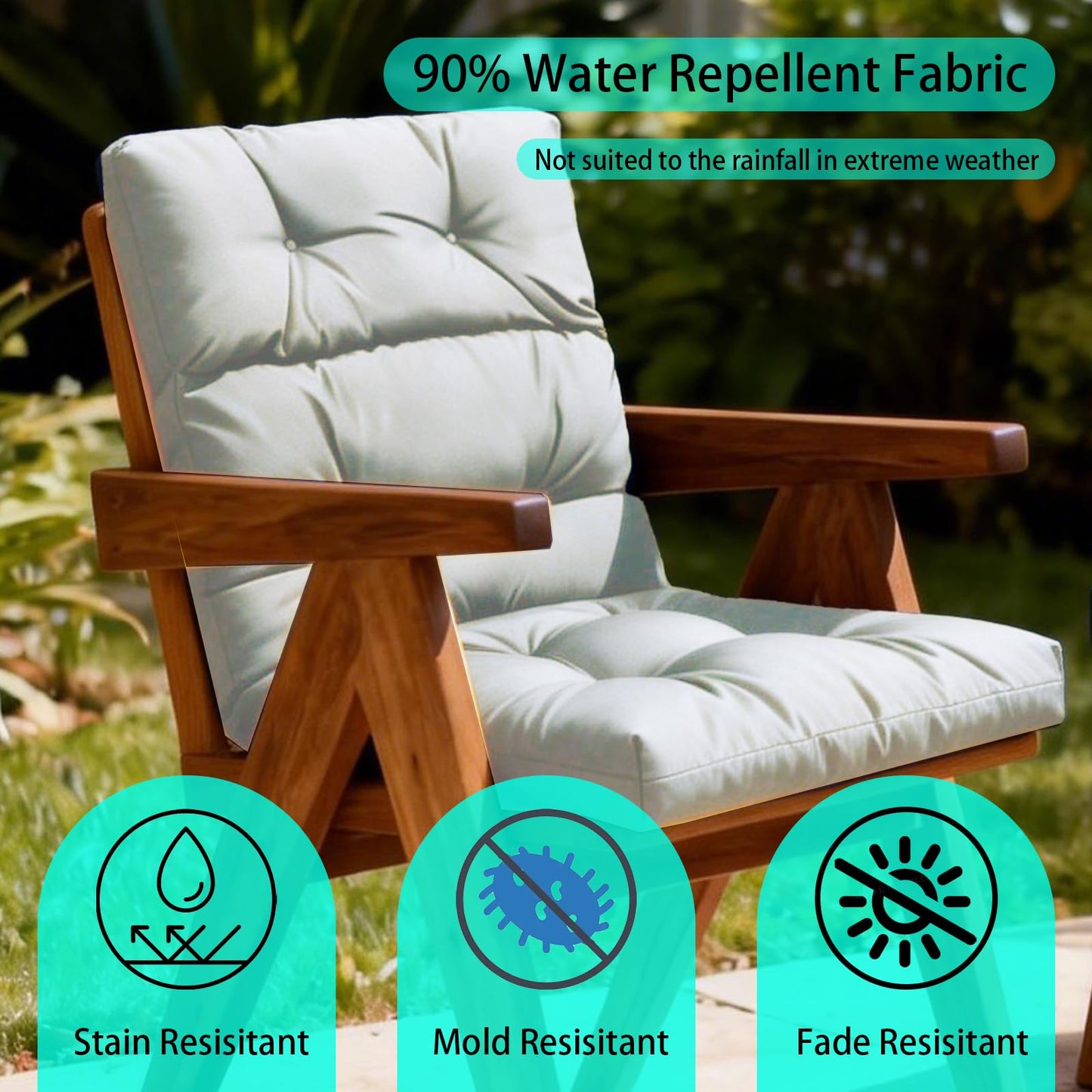 GarPad Outdoor Indoor High Back Patio Chair Cushions 22 * 22 in Tufted Outdoor with Ties, Seat Back Chair Cushion for Adirondack Rocking Patio Furniture-Creaw Set of 2