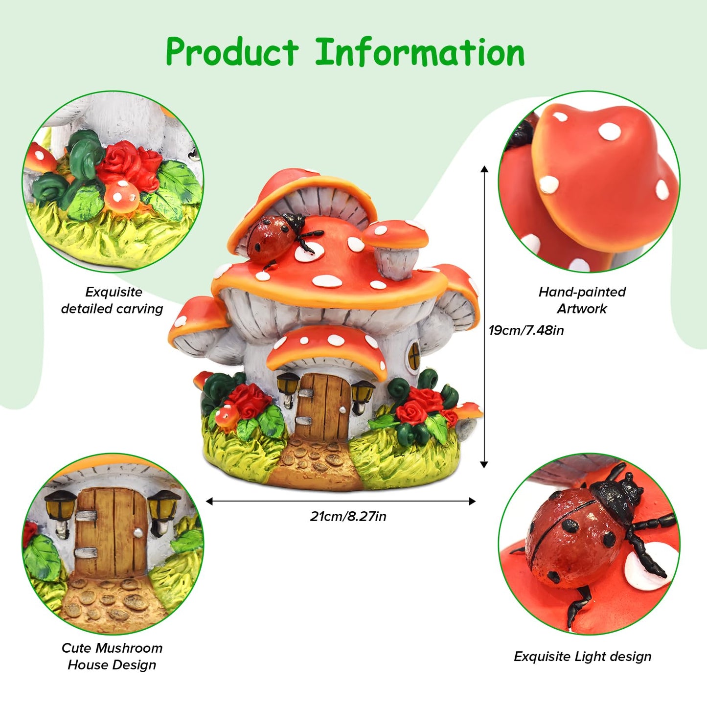 WINTS Solar Mushroom House Statue,Fairy Garden Houses with Solar Lights, Outdoor Mushroom Garden Statue Decoration for Fairy House, Outside Lawn Yard Patio, Gifts for Mom