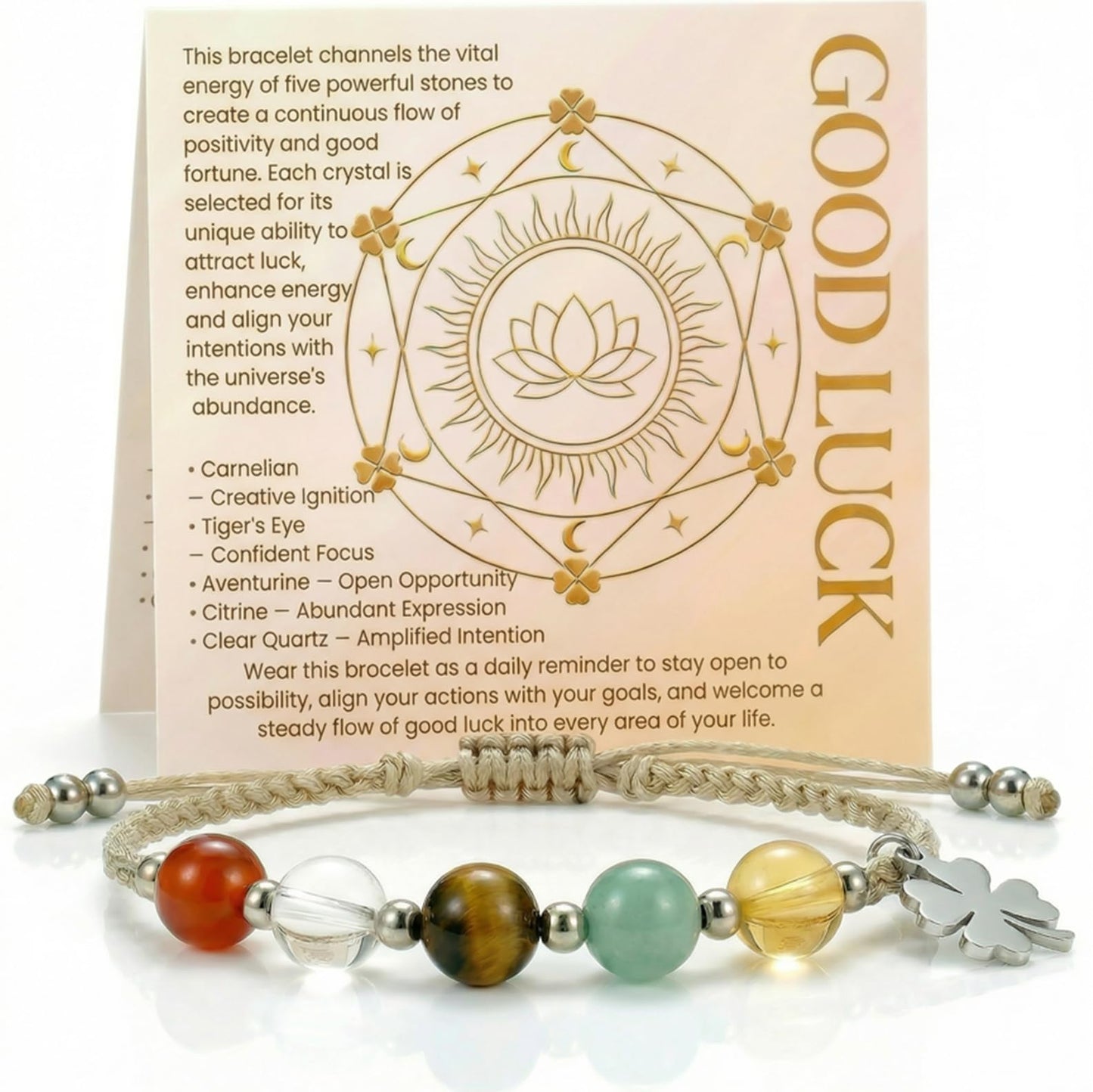 Atminafays Abundance Money Bracelet/Good Luck Bracelet – 8mm AAA+ Genuine Healing Crystals | Adjustable Feng Shui Jewelry for Men Women | Manifestation for Yoga Meditation (good luck)