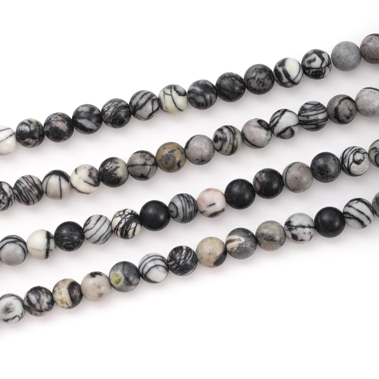 8mm 45pcs DIY Natural Black Network Zebra Stone Beads Round Healing Crystal Gemstone Loose Beads for Jewelry Making Handmade Bracelet Necklace