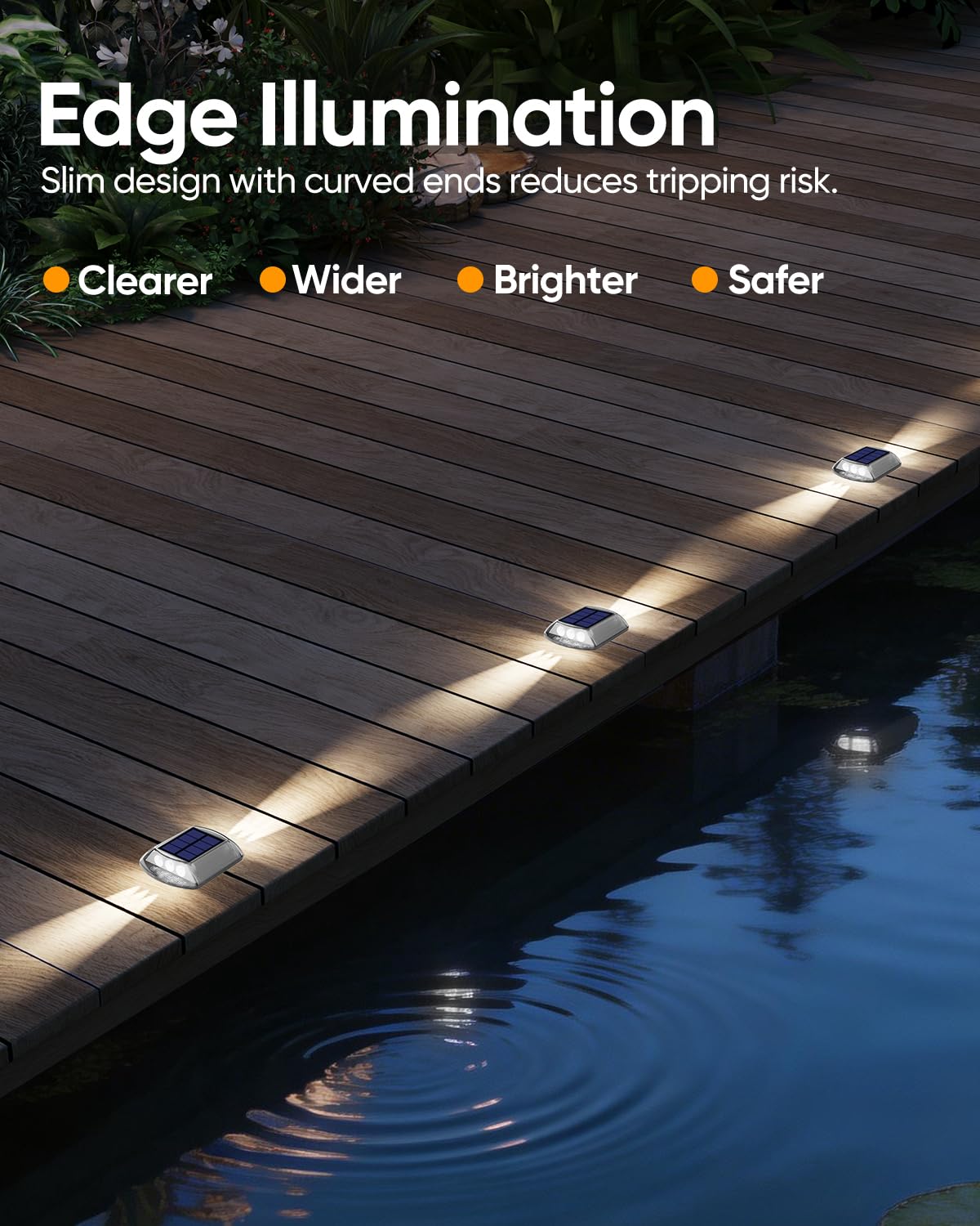 DetarZinLED Deck Lights Solar Powered, 4 Pack White Solar Pathway Driveway Light Outdoor IP68 Waterproof, Stick on & Screw Markers Deck Lights for Dock, Walkway, Sidewalk, Patio, Pool, Garden, Step