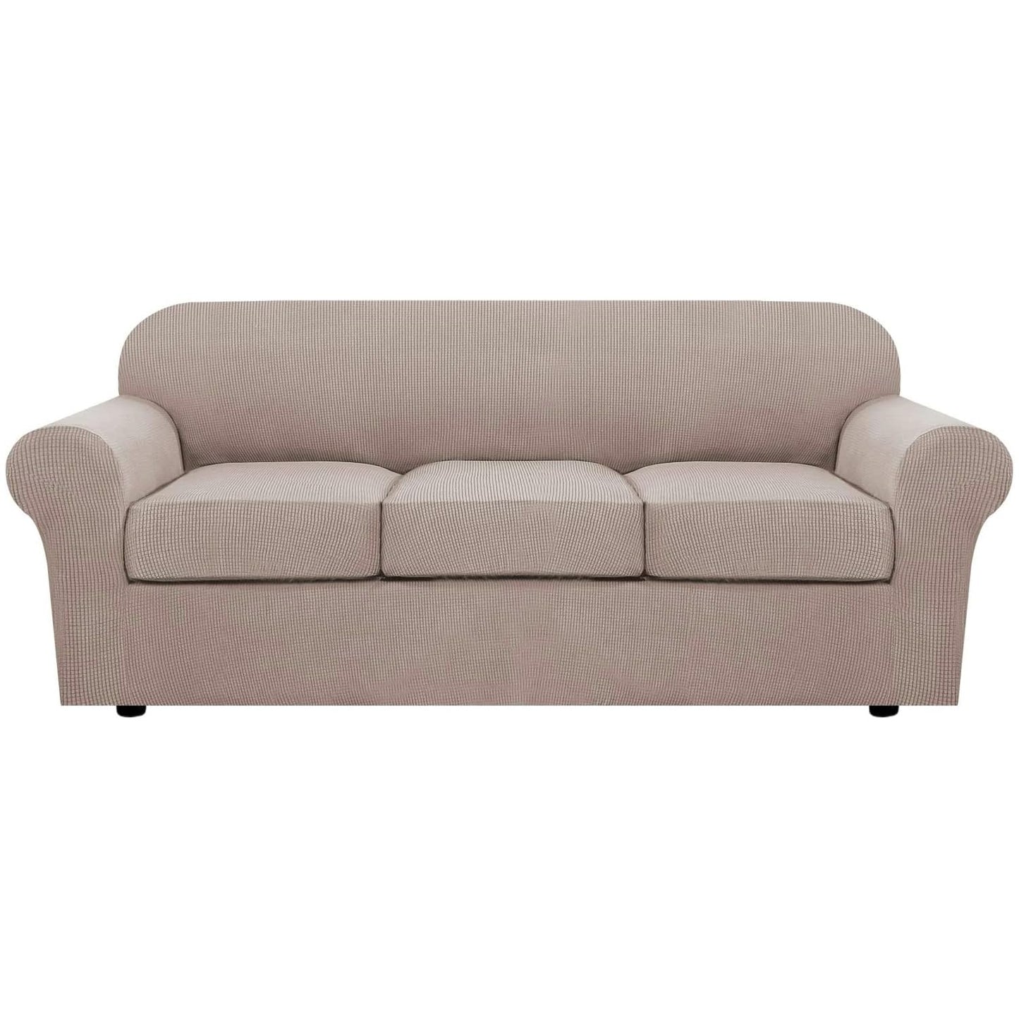 H.VERSAILTEX 4 Piece Stretch Sofa Covers for 3 Cushion Couch Covers for Living Room Slipcovers (Base Cover Plus 3 Seat Cushion Covers) Upgraded Thicker Jacquard Fabric (Sofa, Sand)