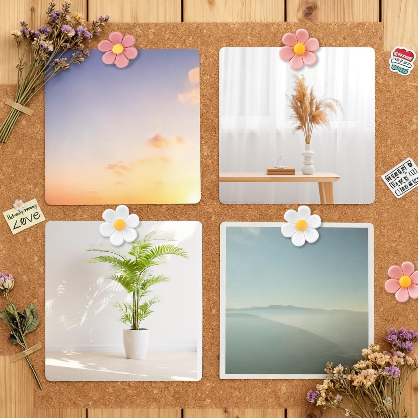 Cute Flower Push Pins, 30Pcs Aesthetic Thumb Tacks with Rust-Proof Metal Tips for Cork Bulletin Board, Photo Walls, Office & Home Decor