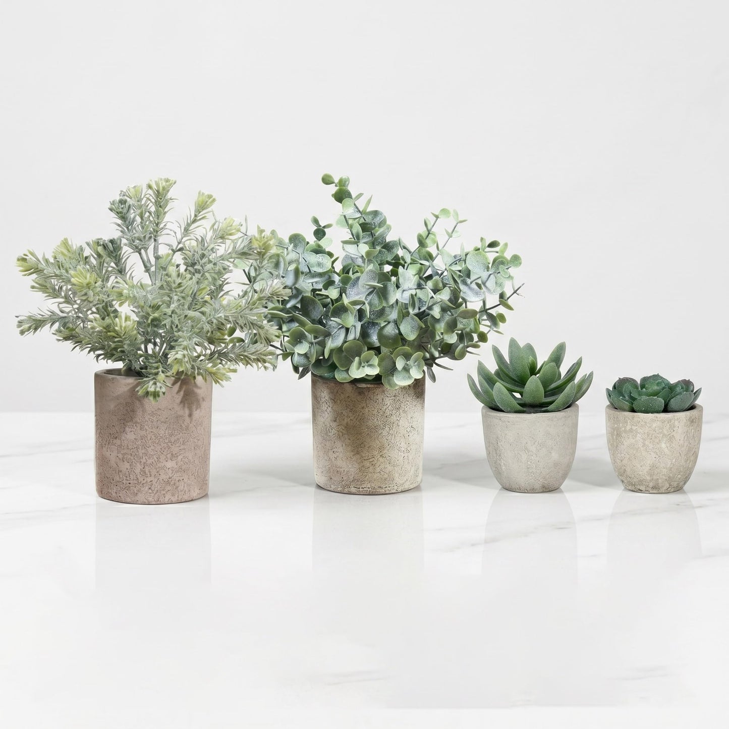 4 Pack Small Fake Plants in Pots, Artificial Eucalyptus Plants & Succulents, Mini Faux Plants for Desk Shelf Office Decor, Realistic Fake Potted Plants Indoor Home Decor