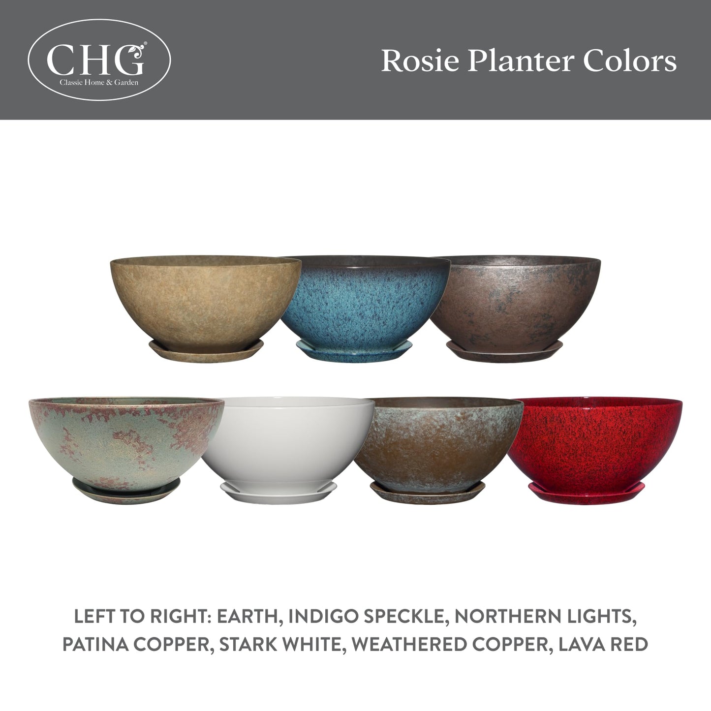 Classic Home and Garden Rosie Modern Planter w/Drainage - Contemporary Planter Bowls - Shallow Round Vases for Small Plants - Versatile Indoor & Outdoor Pots (10” Weathered Copper)