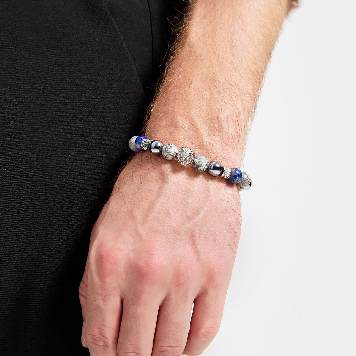 Lapis Lazuli Bracelet for Men, 10mm Elastic Adjustable Bead Bracelet, Terahertz, Lapis Lazuli, Map Stone Natural Gemstone Bracelet, Perfect for Anniversary, Christmas,Thanksgiving Gifts, Men's Jewelry Accessories.