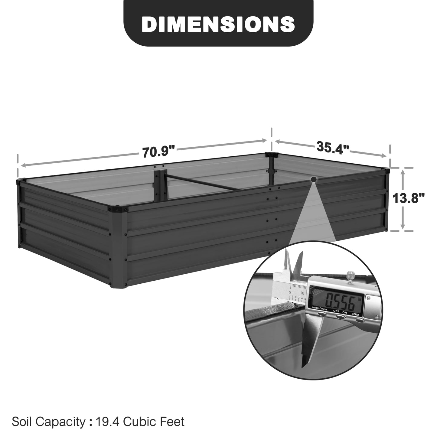 NUU GARDEN Rectangular Galvanized Raised Garden Bed for Gardening Elevated Planting Metal Planter Box Outdoor Patio Planting Bed for Vegetables Flowers Herb, Dark Gray