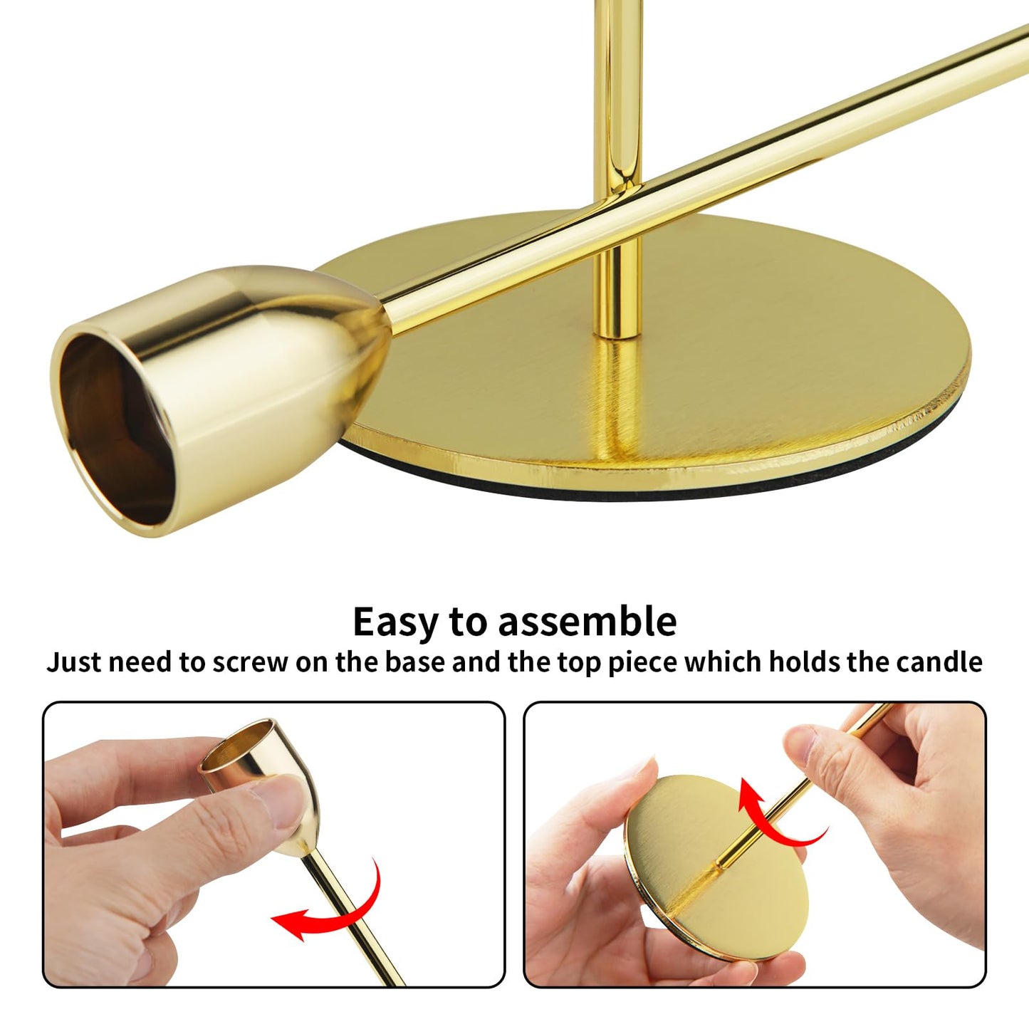 Ohtomber Gold Taper Candle Holder - 6PCS Candlestick Holders, Candlesticks Centerpiece Wedding Table Decor, Fit Pillar 3/4" Thick Tapered & Led Candles