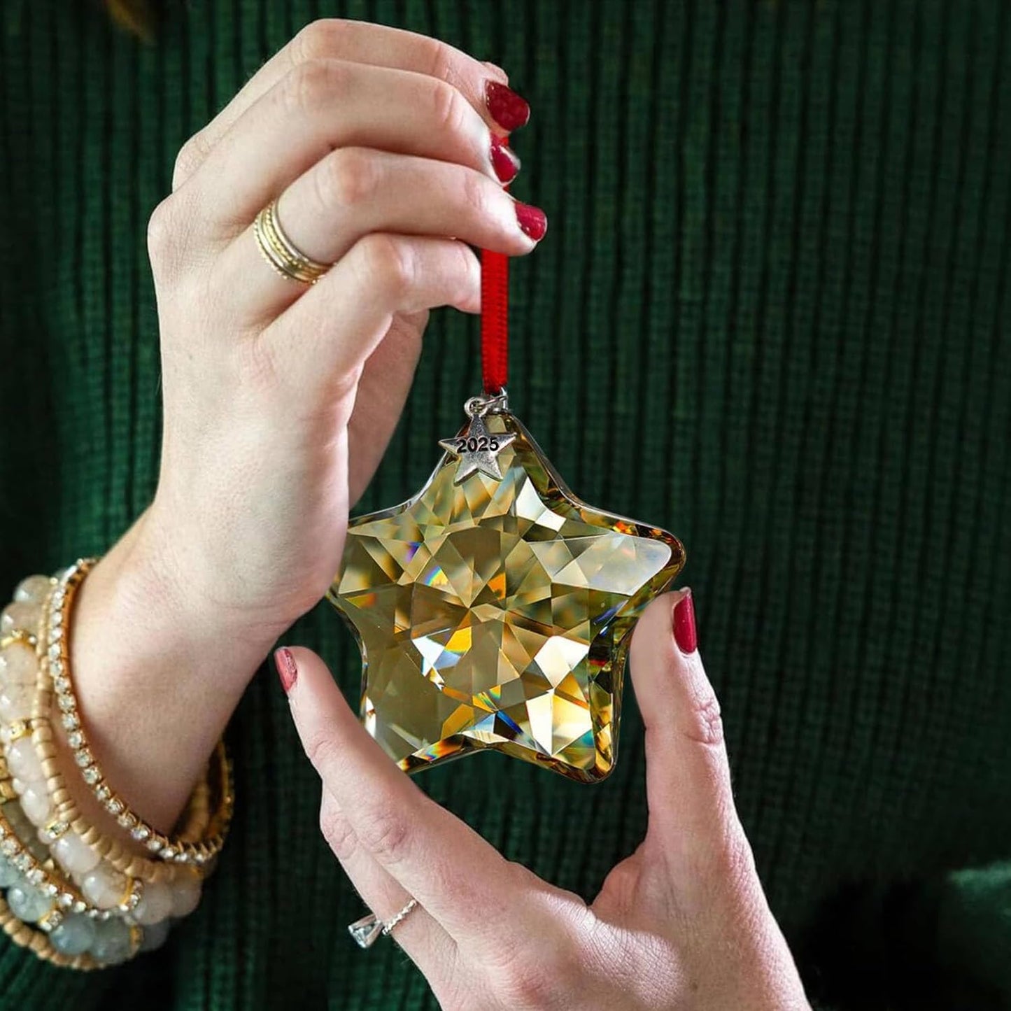 H&D HYALINE & DORA Glass Hanging Ornaments Crystal Star Set of 3 Star Christmas Tree Ornaments Crystal Sun Catcher Hanging for Christmas Party Decor