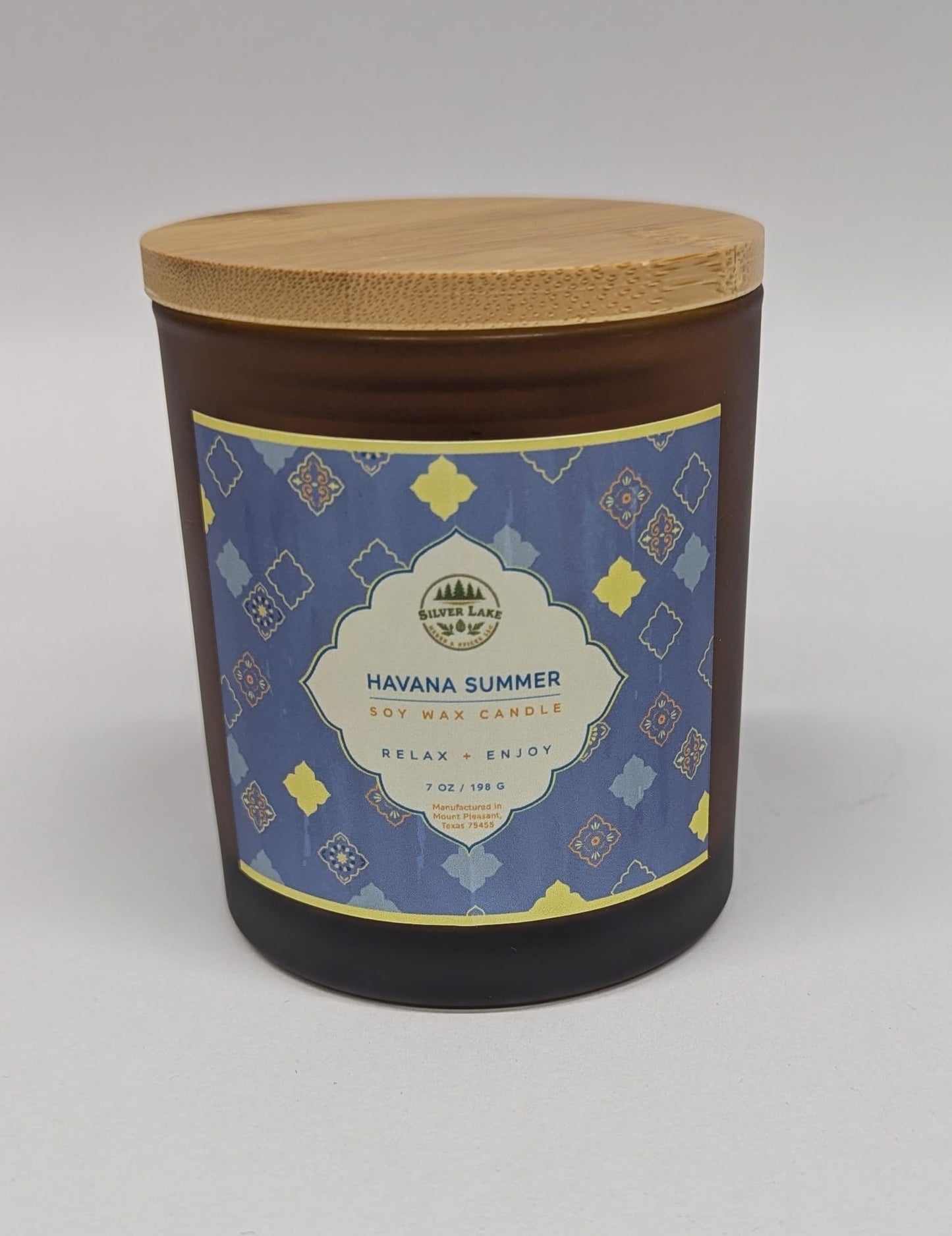 Silver Lake Havana Summer Soy Wax Candle, 7 oz, Cylinder Jar with Bamboo Lid, Indoor Home Fragrance