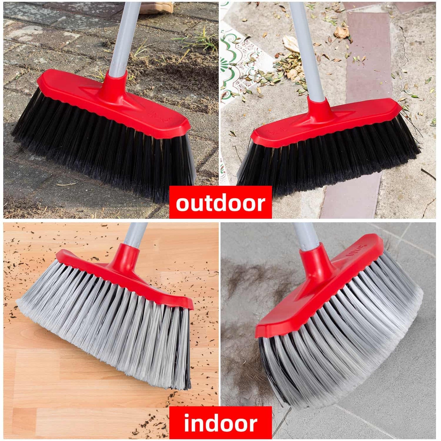 SDSM Indoor Outdoor Broom, Unique Double-Sided Bristles Long Handle Heavy Duty Broom Perfect for Home and Courtyard Garage Lobby Mall Market Floor Home Kitchen Room Office Pet Hair Rubbish 51 Inch