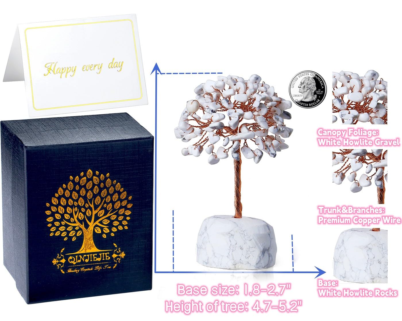 QINJIEJIE White Howlite Healing Crystals Tree Decor Natural Stone Crystal Reiki Gemstone Base Copper Wire Money Tree of Life Home Office Decor Spiritual Energy Feng Shui Good Luck Gift