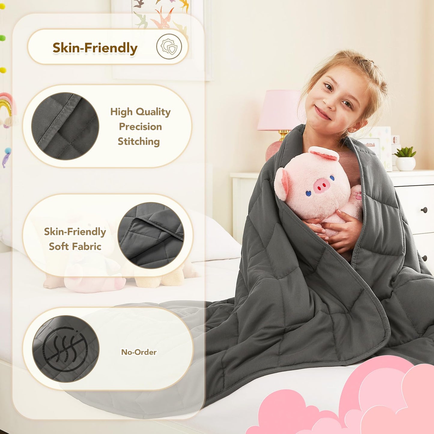 CuteKing Weighted Blanket (7lbs, 40"x 60", Grey) Heavy Blanket for 60-80lbs, Weighted Blanket for Cooling & Heating with Premium Glass Beads, Thick Blanket All-Season