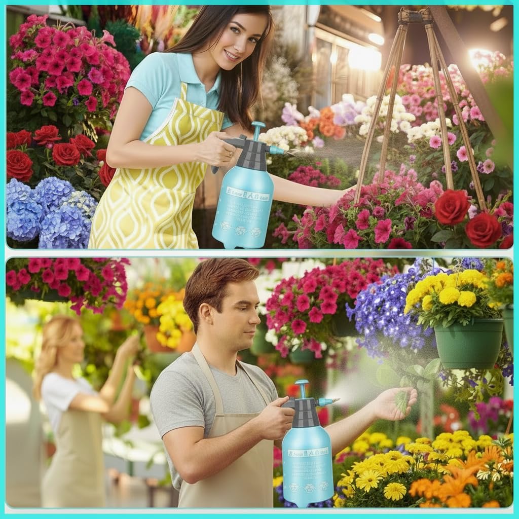 3 Pcs 1/2 Gallon Pump Sprayer Plastic, Handheld Pressure Sprayer, Garden Pump Sprayer Bottle with Adjustable Nozzle for Plants, Cleaning, Household Tasks, (Blue)