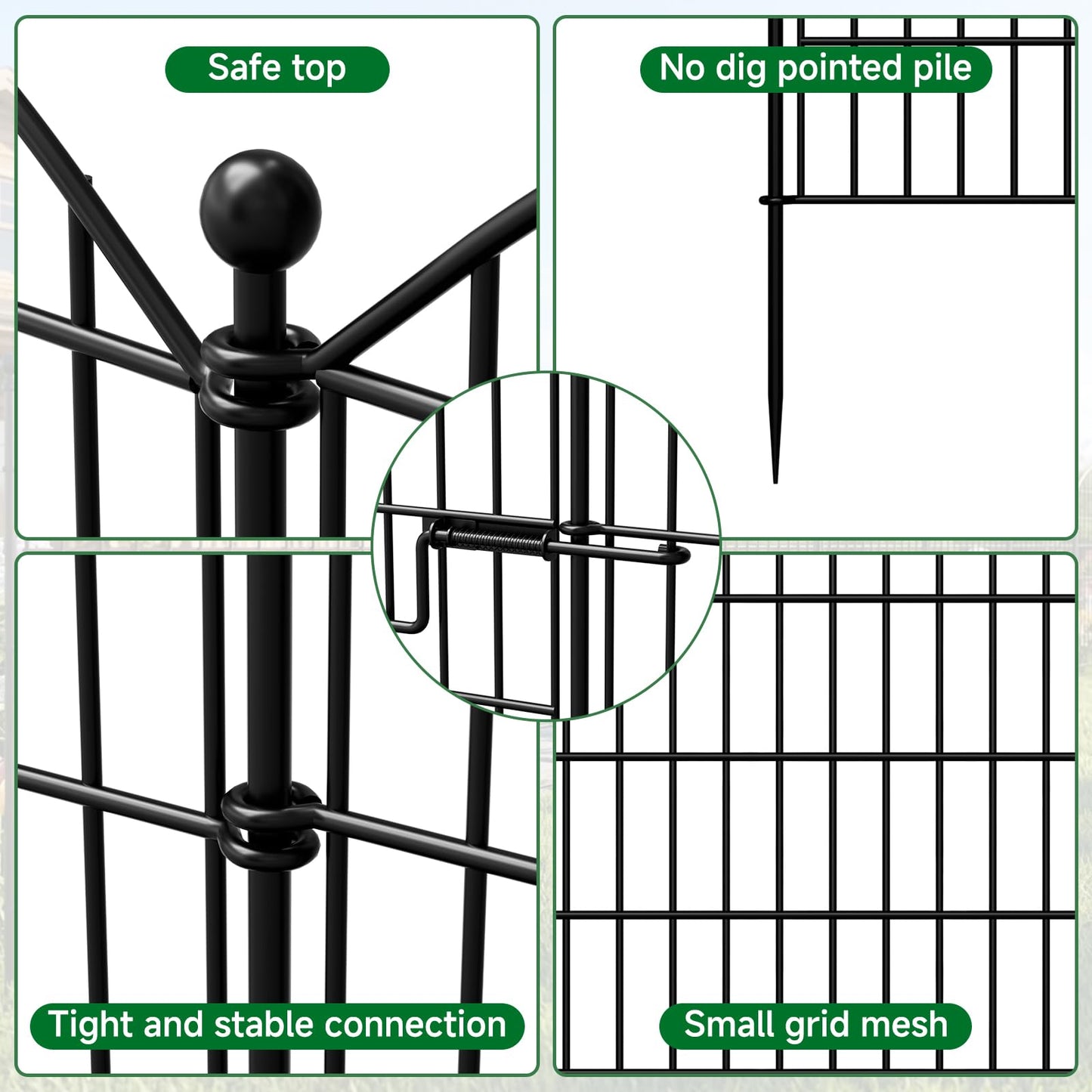 SUNYRISY Metal Garden Fence Animal Barrier with Gate, 13 Panels 40 in (H) X 28 ft(L) No Dig Dog Pet Fence Outdoor for Yard, Temporary Fencing for Outside Garden Border