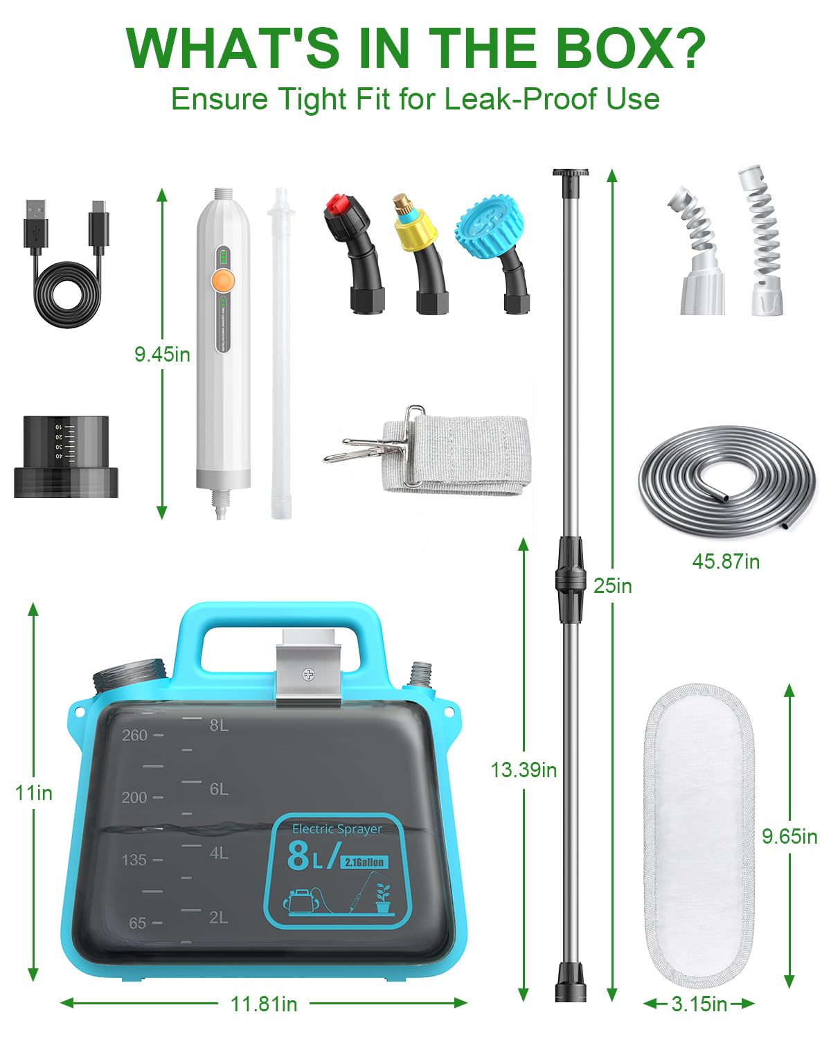 Battery Powered Garden Sprayer 2 Gallon, Electric Pump Sprayer with 3 Mist Nozzles, Rechargeable Handle, Telescopic Wand, Adjustable Strap, Water Spray Weed Sprayer for Lawn, Garden, Yard, Plants