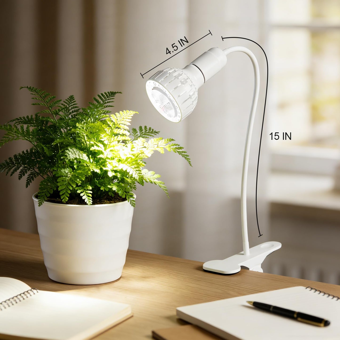 LED Grow Light, 5000K White Full Spectrum Clip-on Gooseneck Plant Lamp for Indoor Desk Plants Growing with 4/8/12H Timer, Bulb Replacement & Smart Plug Compatible(12W Equivalent 80W)
