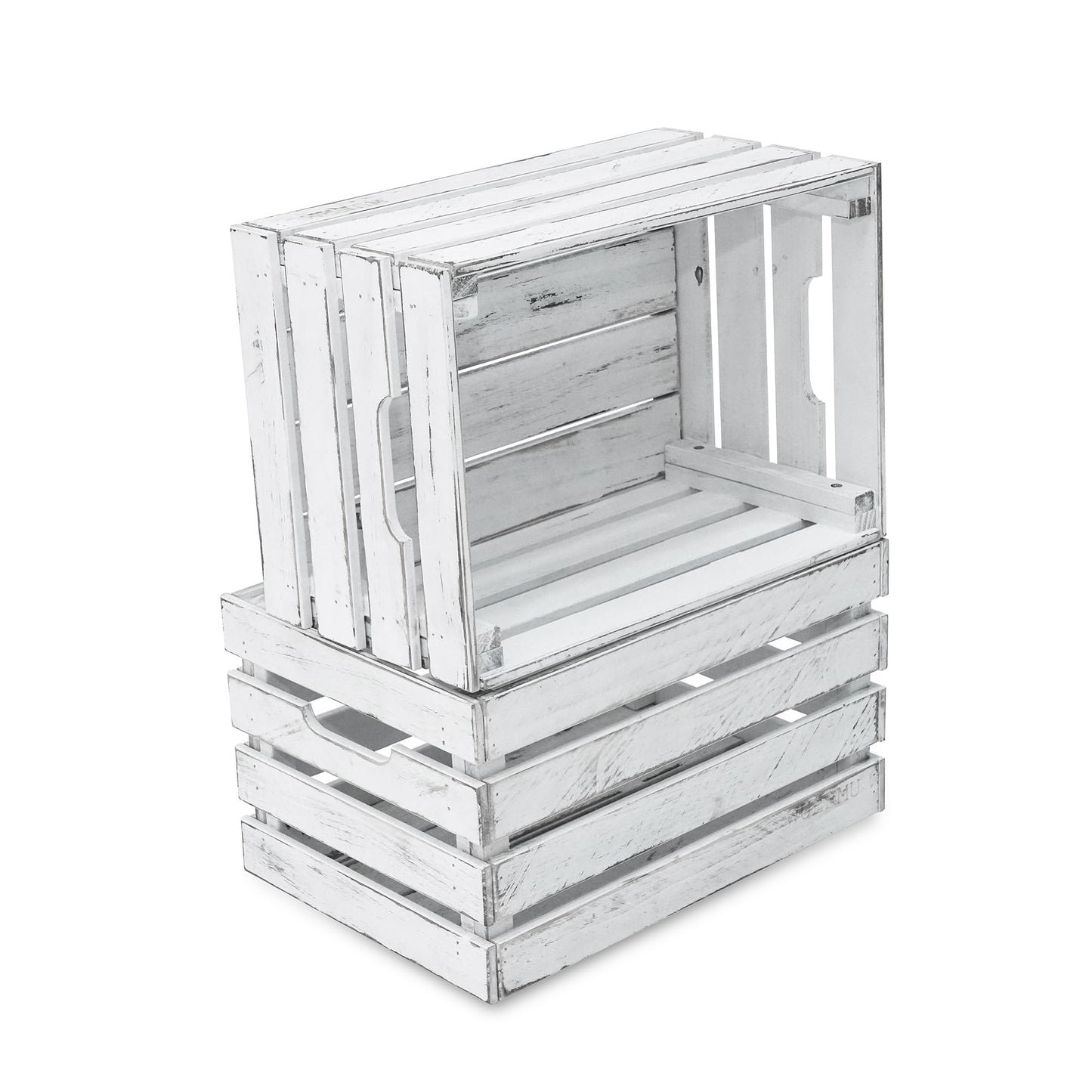WUERMU White Wooden Crates are Suitable for Storage, Milk Crates, Wine Crates, Festival Decorations, Camping, and Other Multi-Purpose. They are Sturdy and Durable, set of 2 Length of 17.7 inches.