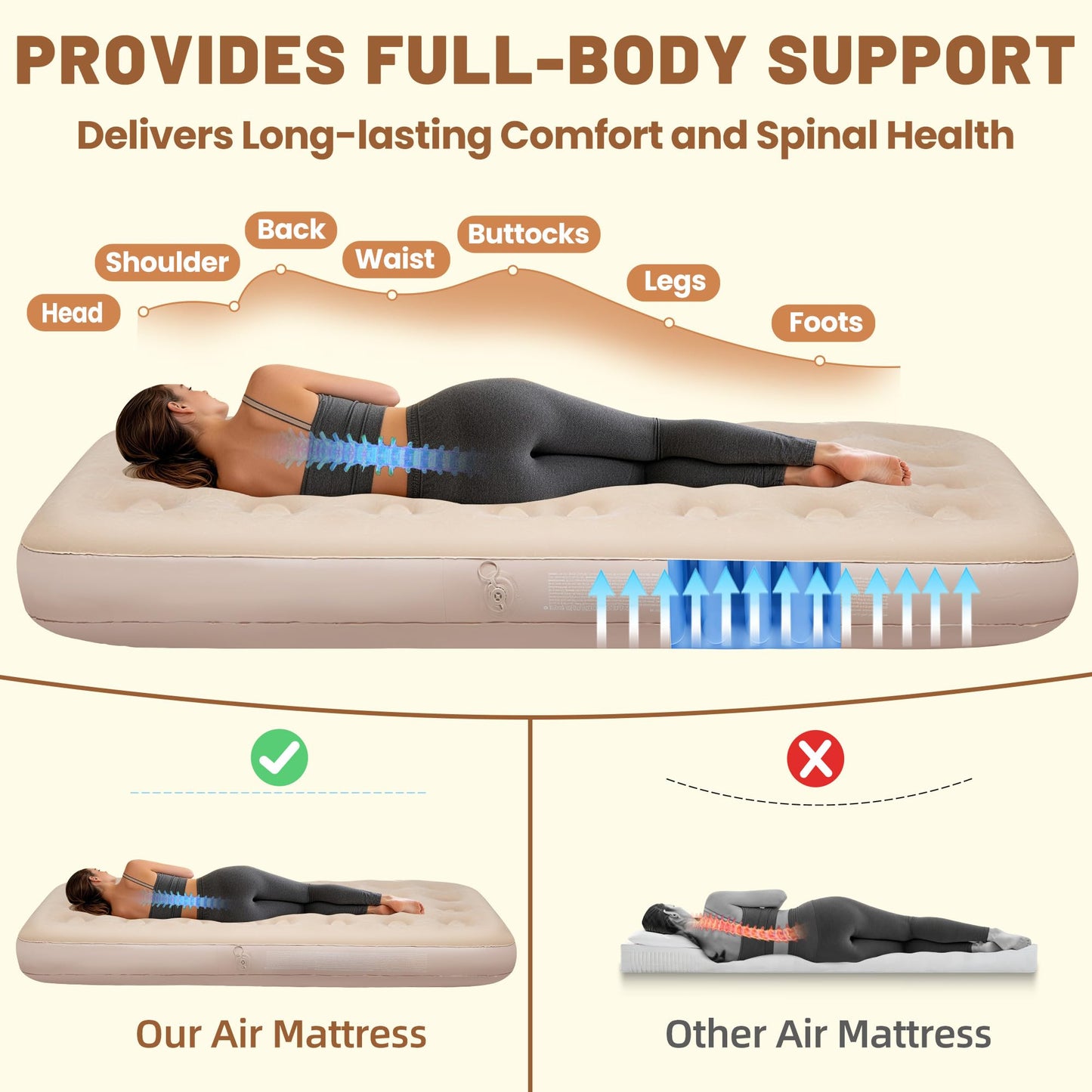 MeiLyte Inflatable Bed Twin Size, Inflatable Couch for Adults with Flocked Surface, Inflatable Air Mattress with Backrest, Comfortable Inflatable Sofa Bed, Inflatable Couch for Camping,Outdoor, Indoor