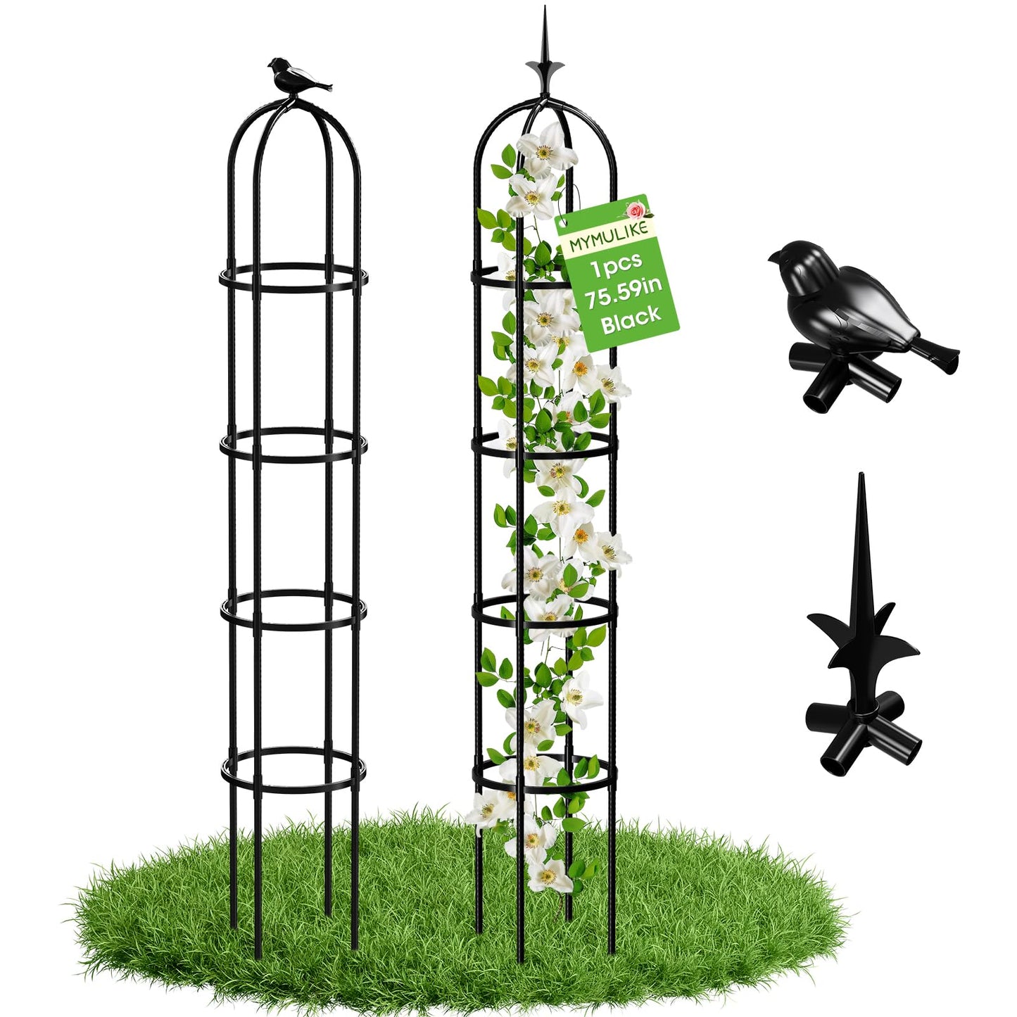 2026 Updated Garden Obelisk Trellis for Climbing Plants Outdoor, 76inch Tomato Cage, Rose, Flowers, Grape, Pea, Cucumber Trellis, Rustproof Plastic Coated Metal Plant Support Trellis for Potted Plants