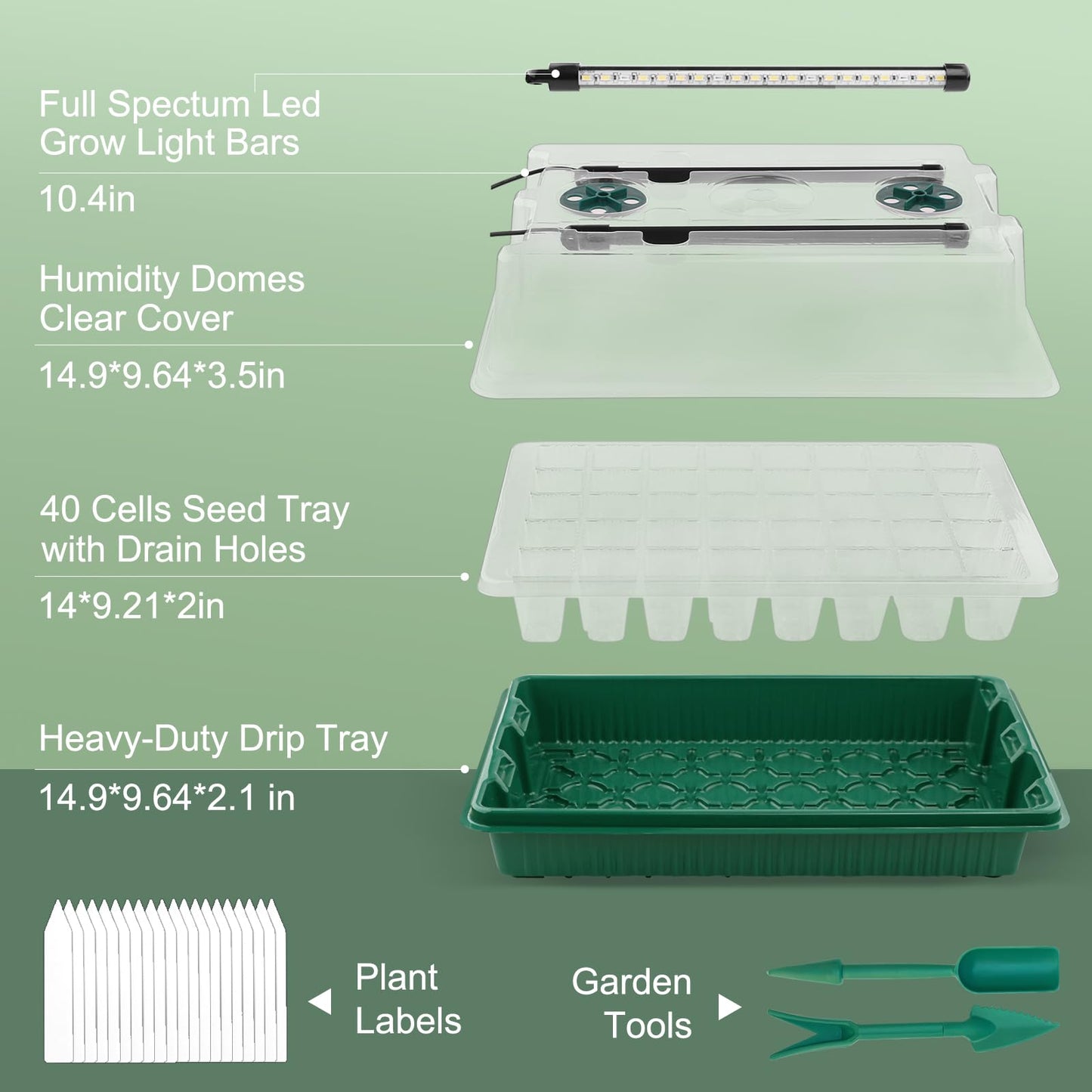 NEWKITS 2 Packs Starter Tray with Grow Light, 80 Cells Seed Starter Kits with Humidity Dome and Base Plant Germination Seedling Starter Kit with Smart Timer for Indoor Greenhouse Wheatgrass Hydroponic