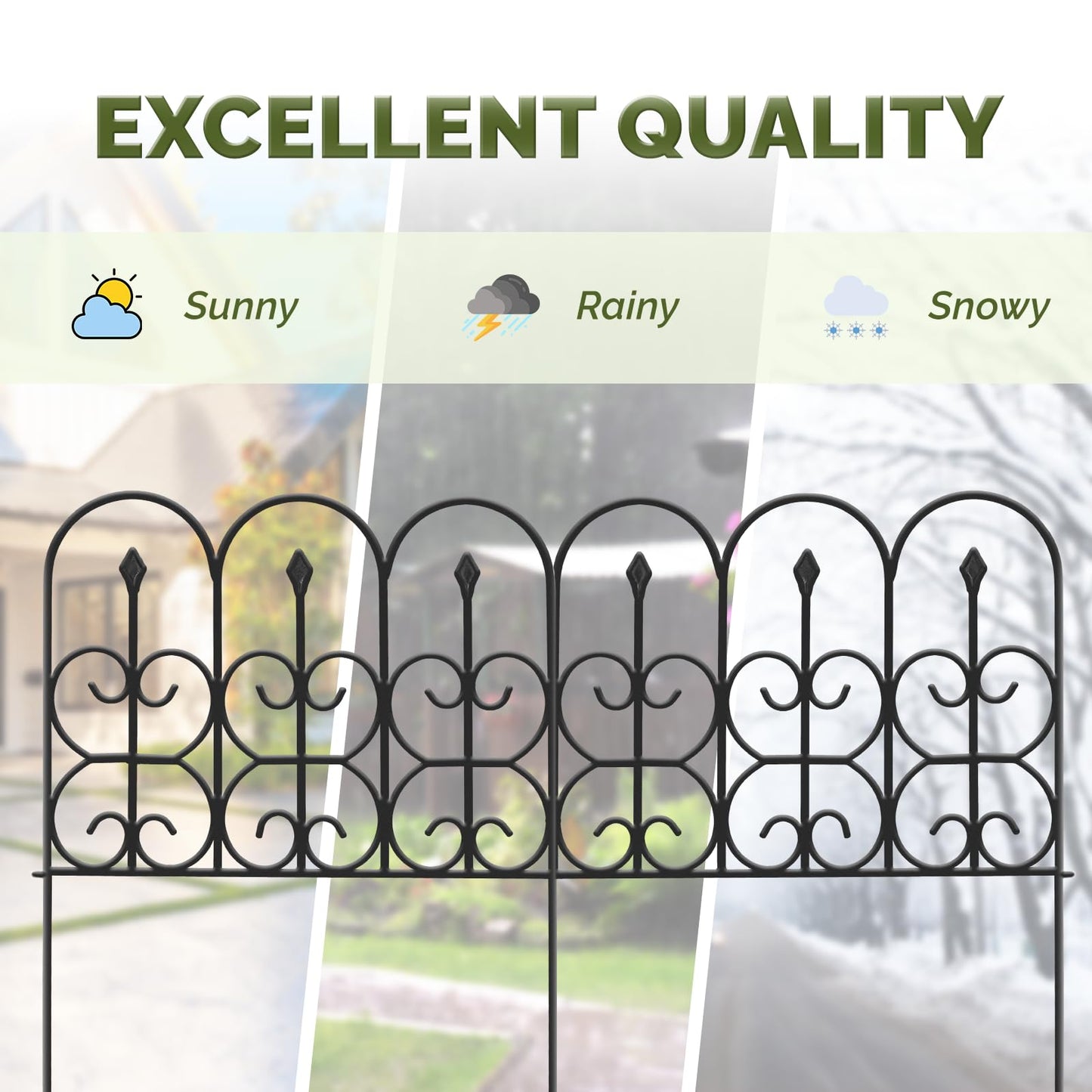 Idzo Heavy Duty Steel 32in x 10ft (5 Panels) Decorative Garden Fence, No Dig Decorative Fence, Rustproof Metal Garden Fence Border for Outdoor Yard Patio, Small Animal Barrier Fence for Dog Rabbit Pet