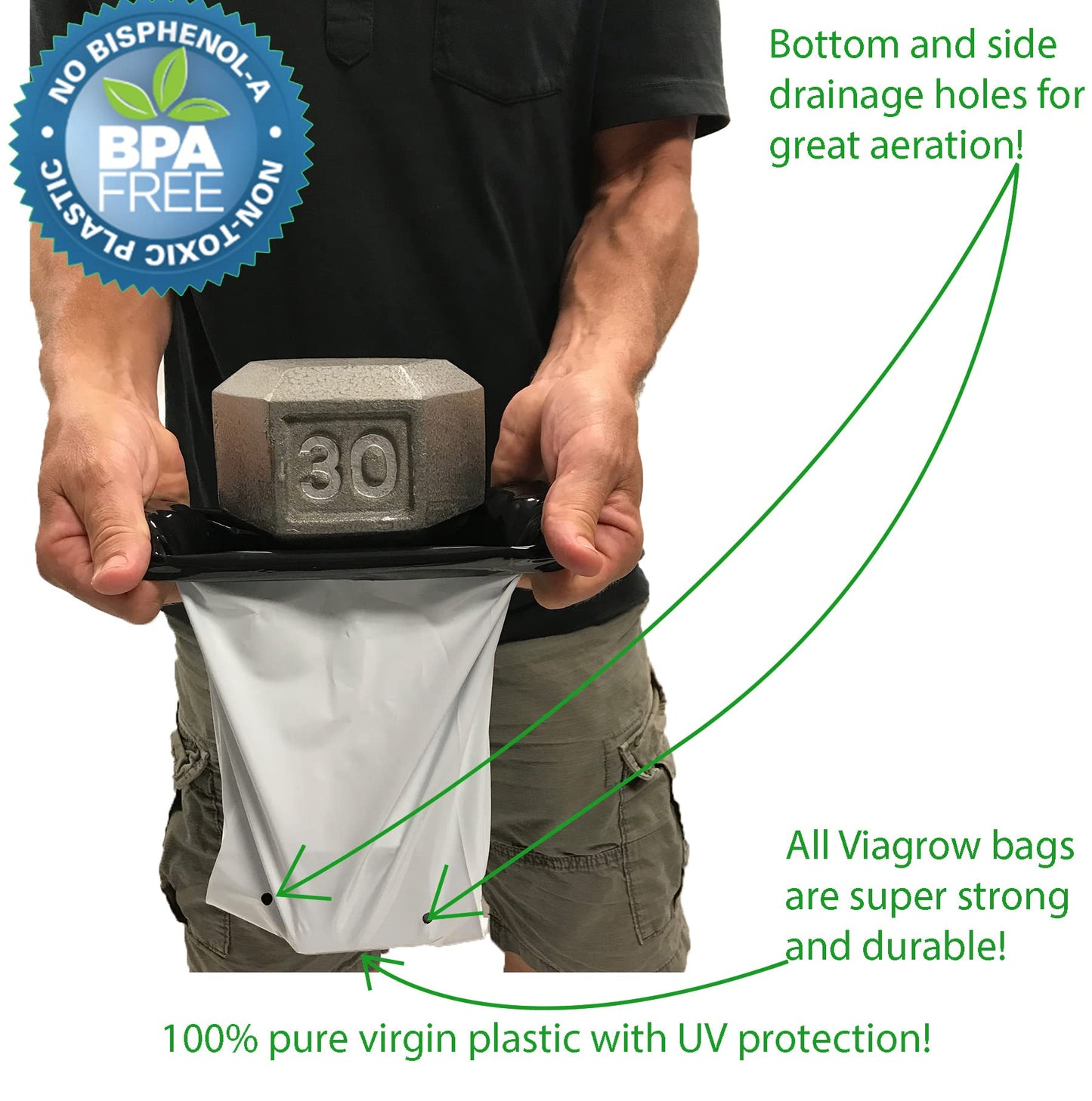 Viagrow Grow Bags Thick Plastic Grow Bags for Potting, Seedlings, Rootings, 1 Gallon 100 Pack, White