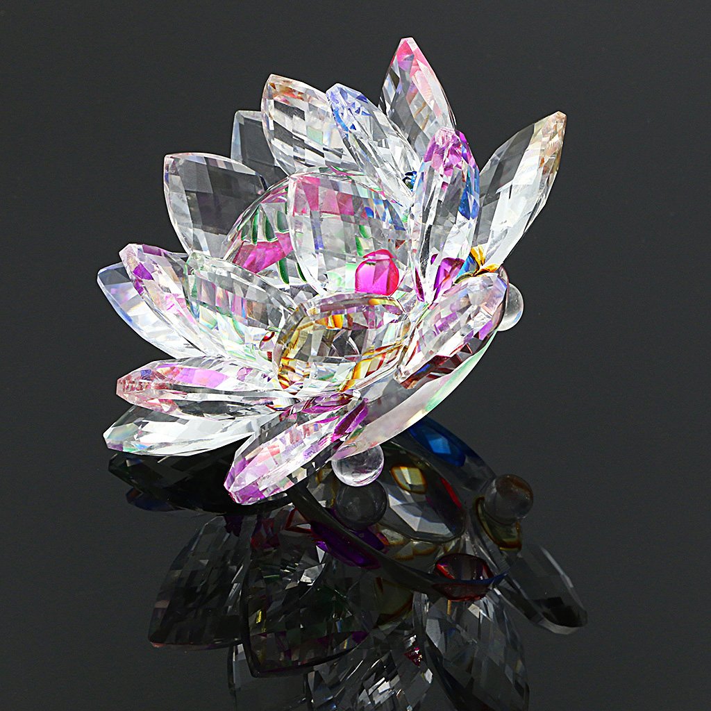 OwnMy Sparkle Crystal Lotus Flower Hue Reflection Feng Shui Home Decor with Gift Box (3 Inch/ 80MM)