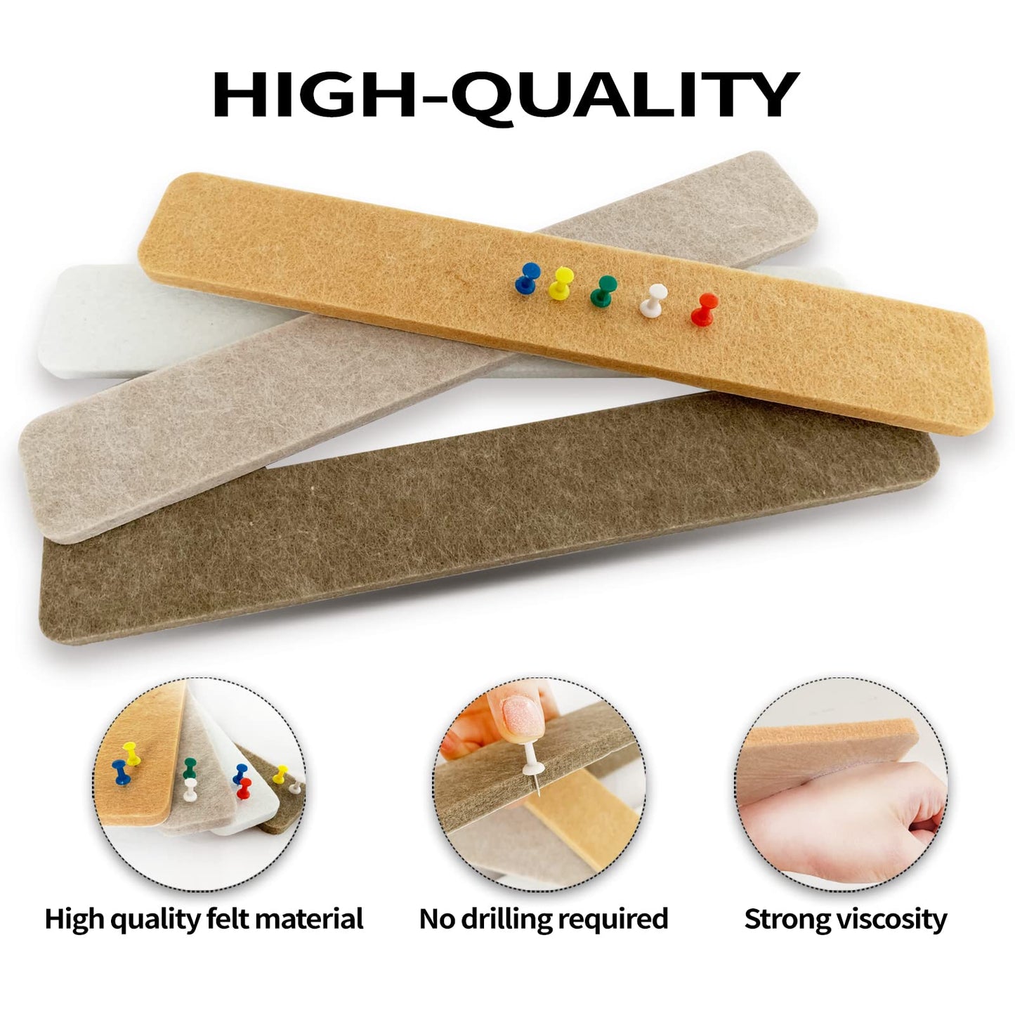 8 Packs Felt Pin Board Bar Strips Bulletin Board，Notice Board Self Adhesive Cork Board with 35 Push Pins，for Office Home Classroom Wall Decoration Paste Notes, Photos，Schedules