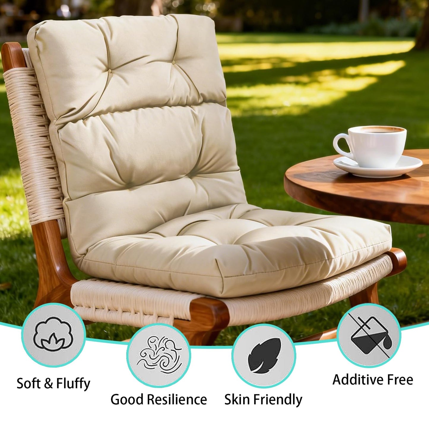 GarPad Outdoor Indoor High Back Patio Chair Cushions 22 * 22 in Tufted Outdoor with Ties, Seat Back Chair Cushion for Adirondack Rocking Patio Furniture-Creaw Set of 2