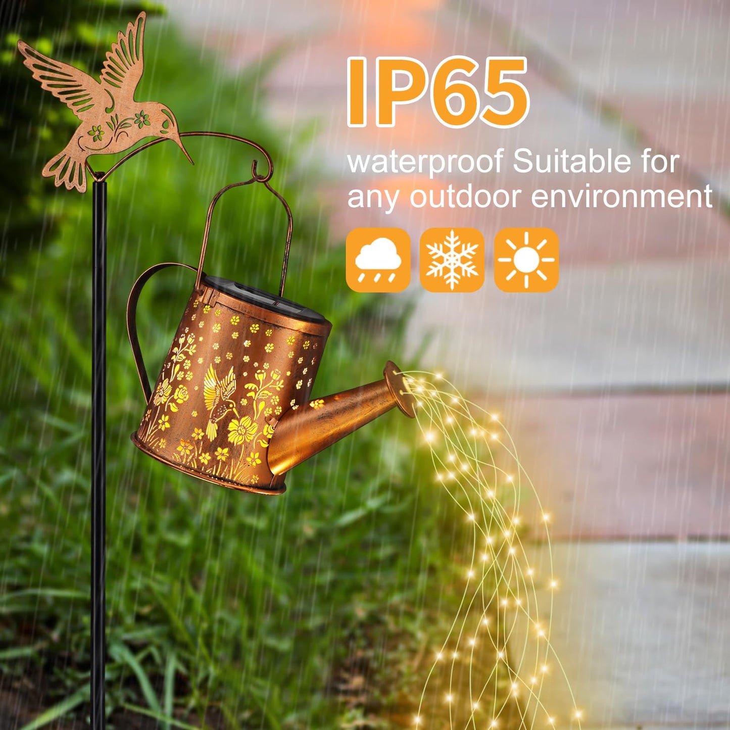 Gifts for Mom, Hummingbird Solar Lantern Outdoor Waterproof, Outside Metal Watering can Landscape Lights for Garden Yard Patio Pathway Decor Birthday Gifts for Women Grandma -with Pole