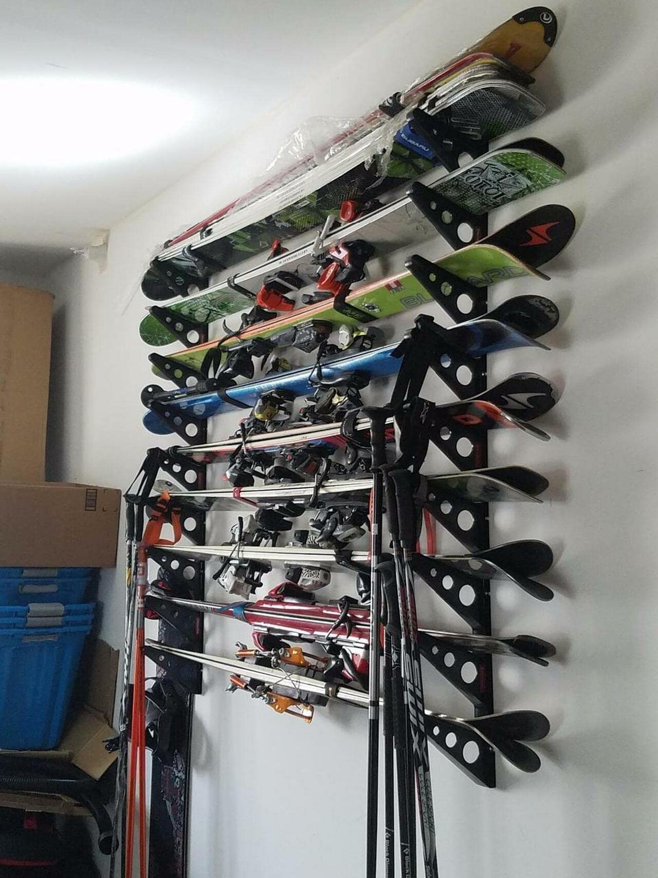 StoreYourBoard Ski Rack – Heavy-Duty Horizontal Ski Wall Mount & Snowboard Wall Mount for Garage Wall Shelving - Snowboards & Gear, Multi-Sport Skateboard Organizer - Skiing Accessories - Holds 3 Pair