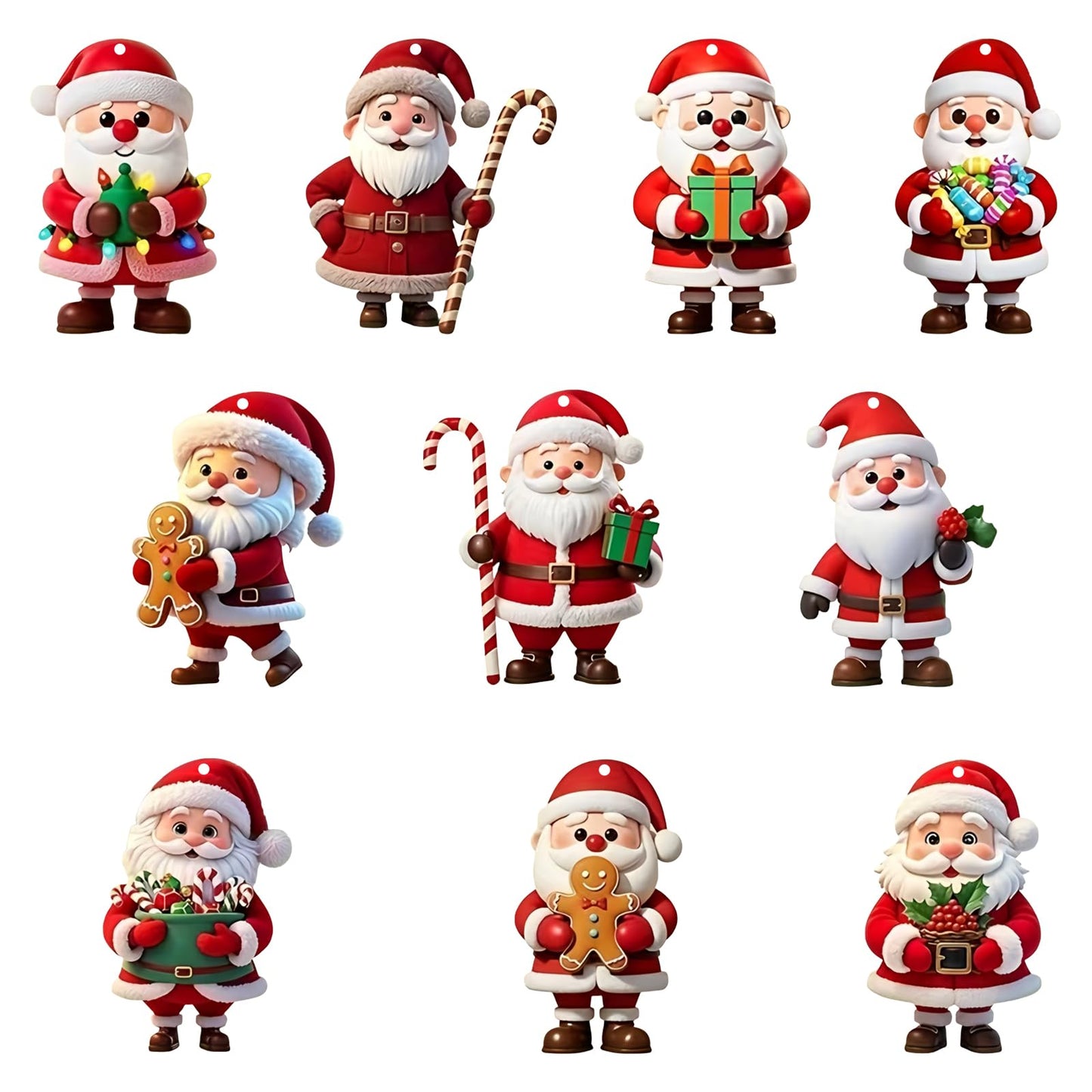 Christmas Tree Acrylic Ornament Set Santa Claus Decorations with Different Poses and Accessories Perfect Christmas Holiday Decor for Christmas Tree 10 Pcs