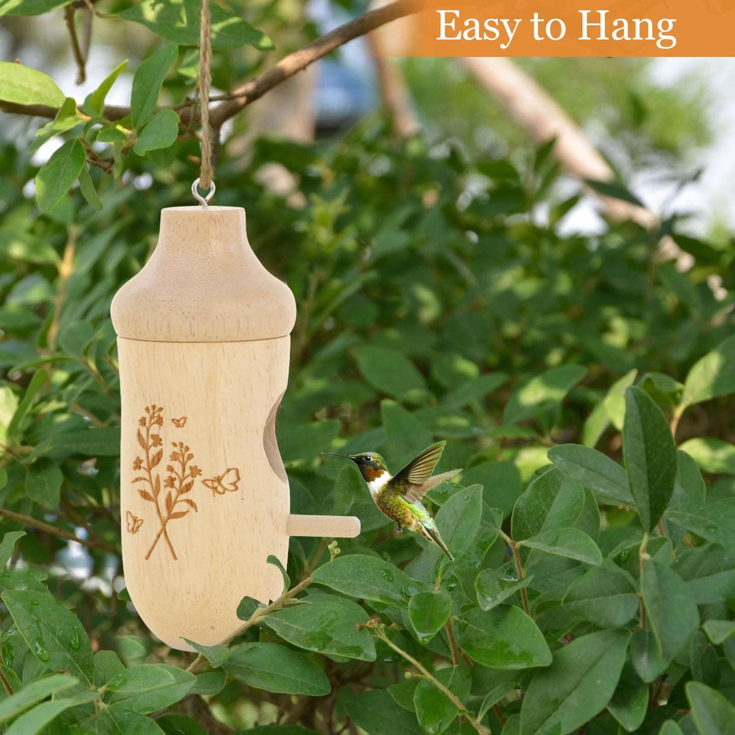Hummingbird House - Natural Wooden Hummingbird Houses for Outside Hanging, Gardening Gifts for Women, Bird Lovers 3 Packs