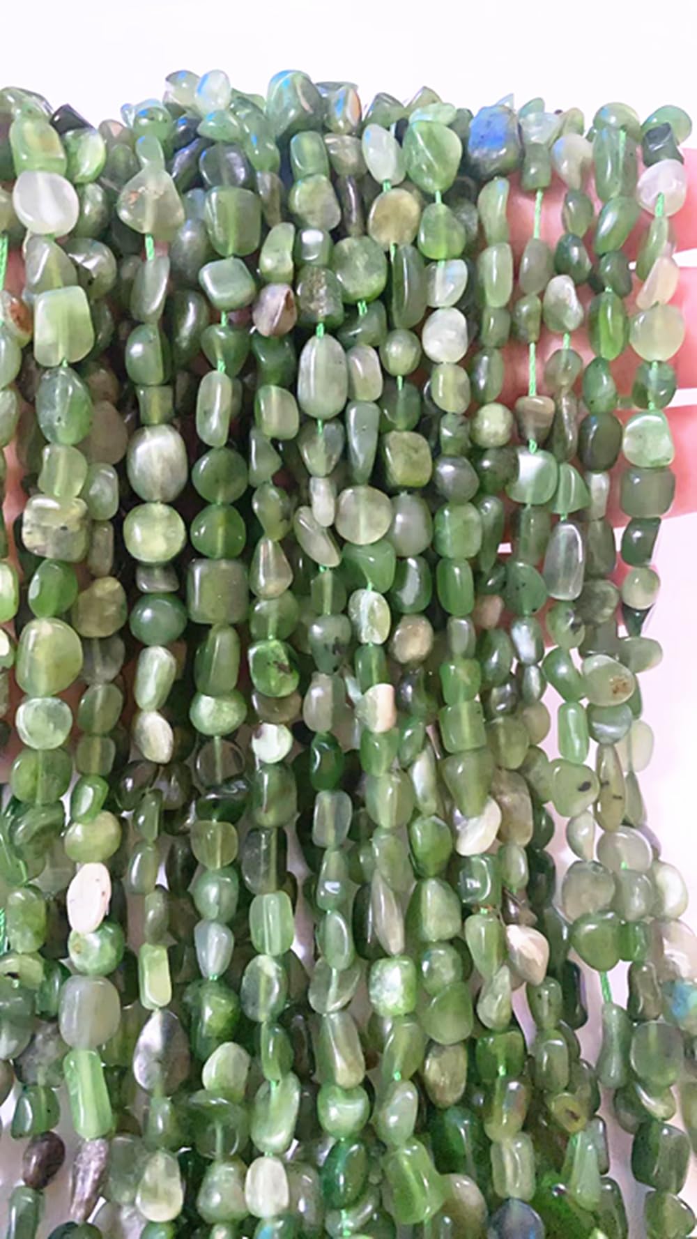 jodaying 6-8mm Natural Green Canada Jade Nuggets Oval Free Tumbled Pebble Semi Precious Gemstone Loose Stone Beads Approx 15.5 inch for DIY Jewelry Making