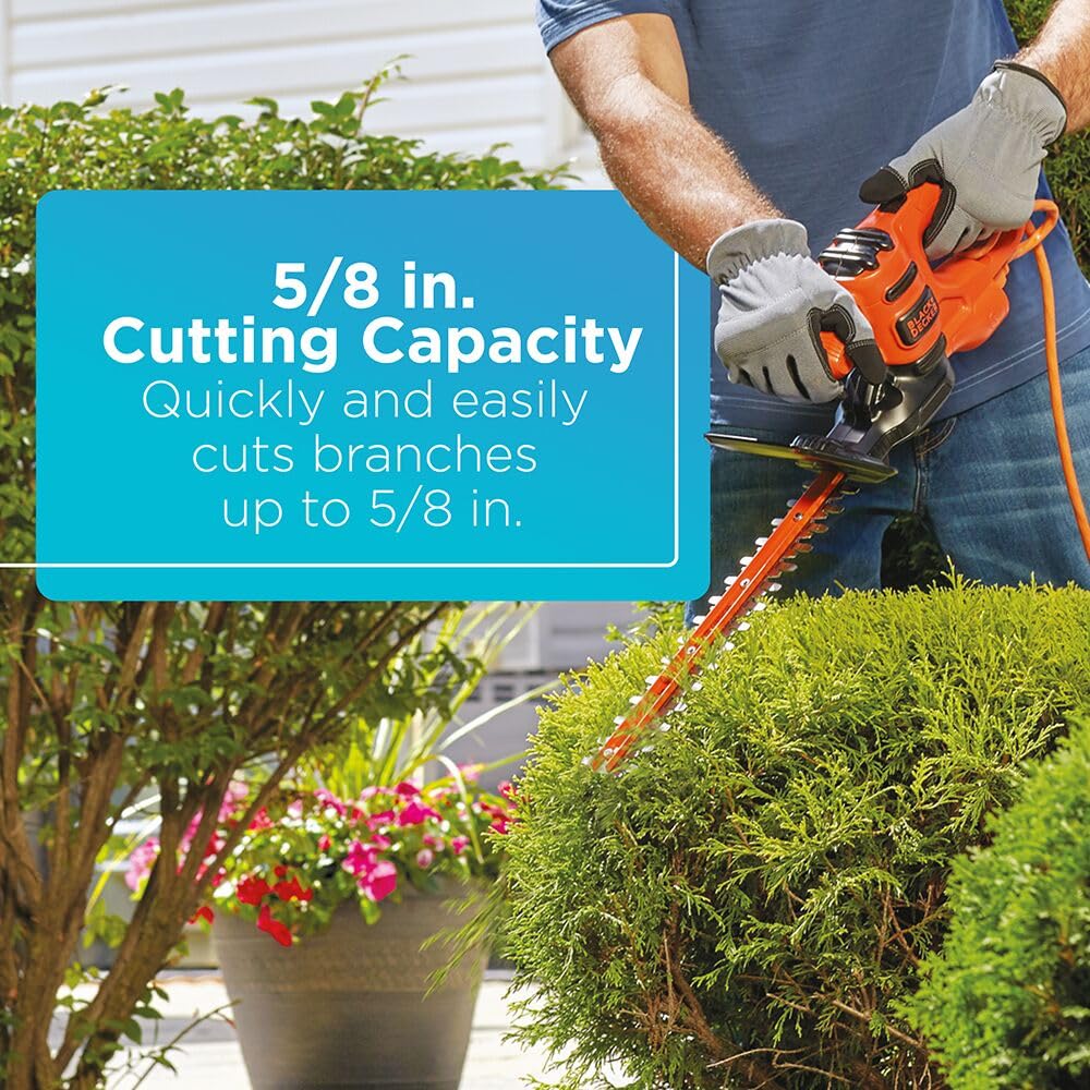 BLACK+DECKER Electric Hedge Trimmer, 17-Inch Corded 3.2 Amp, Dual Action, Reduced Vibration, Cleaner Cut, Lightweight, 3800 Cuts per Min (BEHT150)