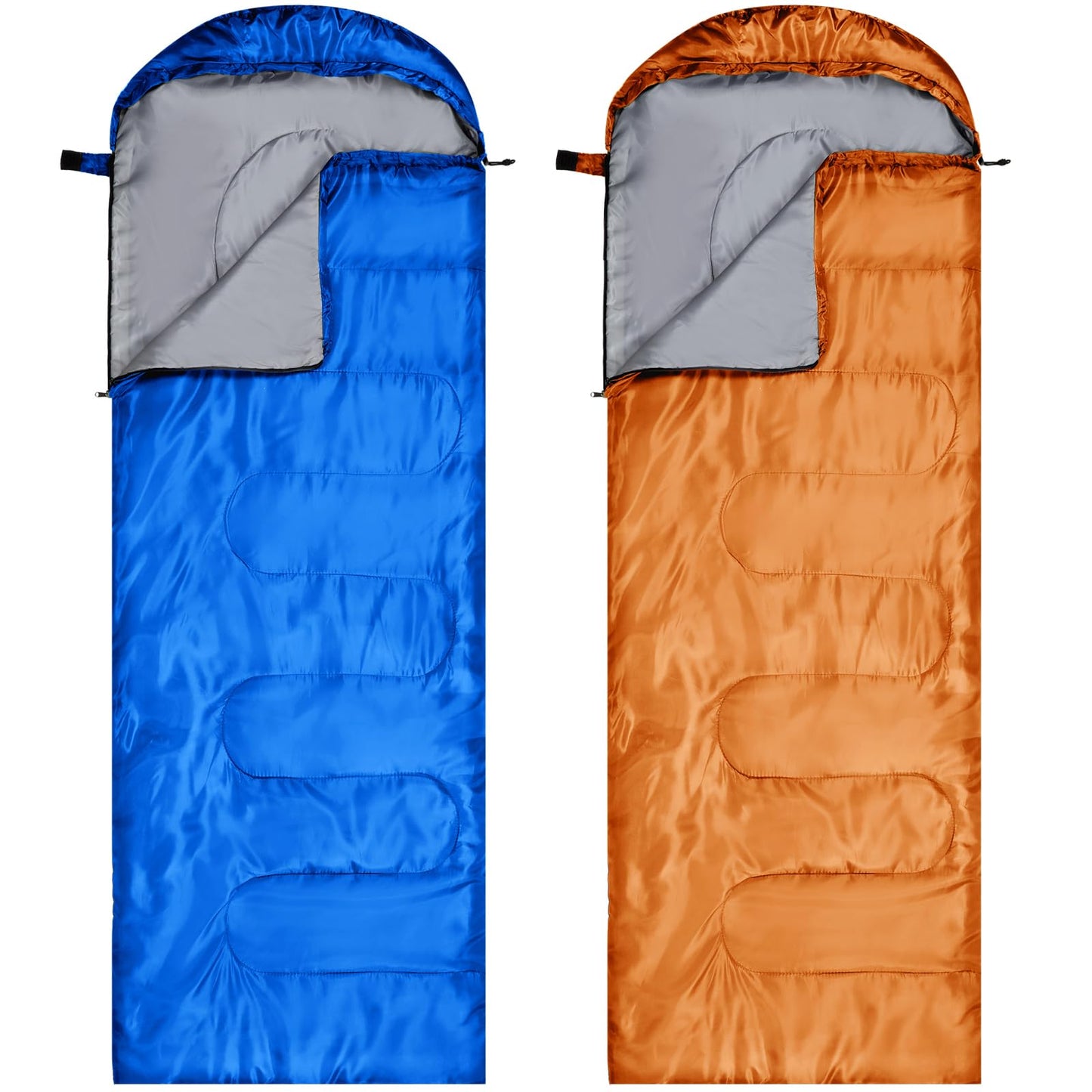 Tudomro 2 Pcs Camping Sleeping Bag for Adults Lightweight Packable Waterproof Camping Gear Equipment to Keep Warm for Outdoor Backpacking Hiking Travel (Blue,Orange)